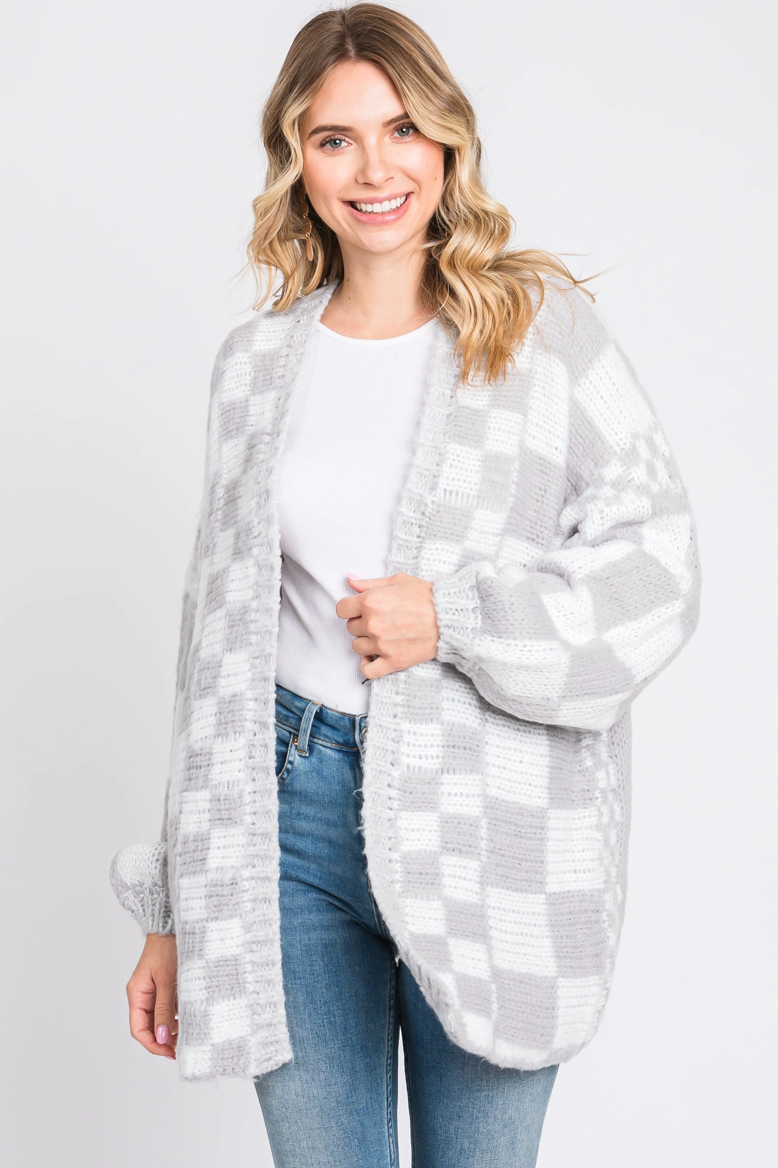 Heather Grey Checkered Maternity Cardigan Sweater sold by Pinkblush product image thumbnail 5