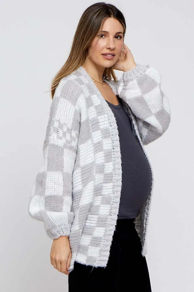 Heather Grey Checkered Maternity Cardigan Sweater sold by Pinkblush product image thumbnail 2