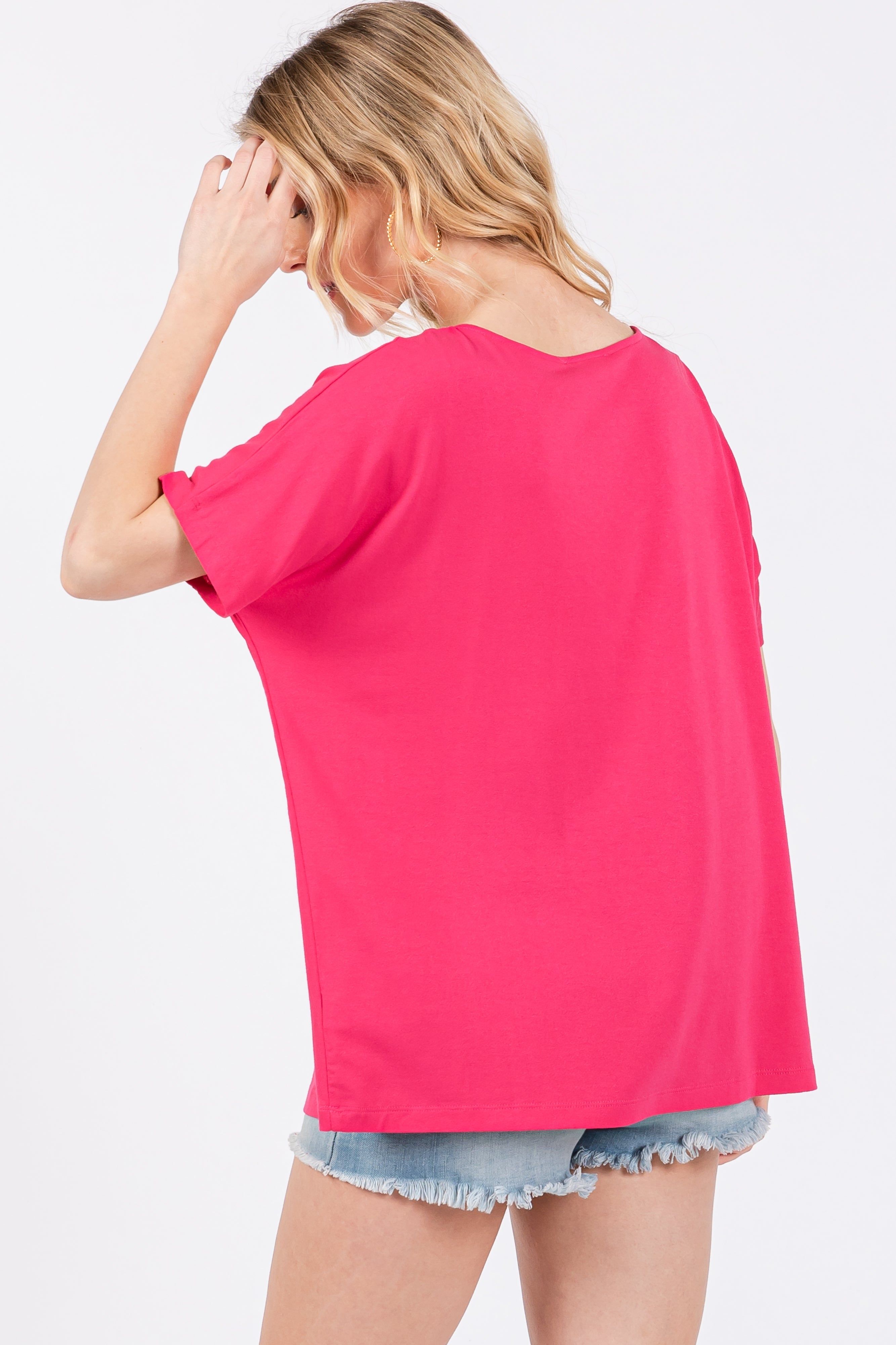 Fuchsia Short Dolman Sleeve V-Neck Top sold by Pinkblush product image thumbnail 4