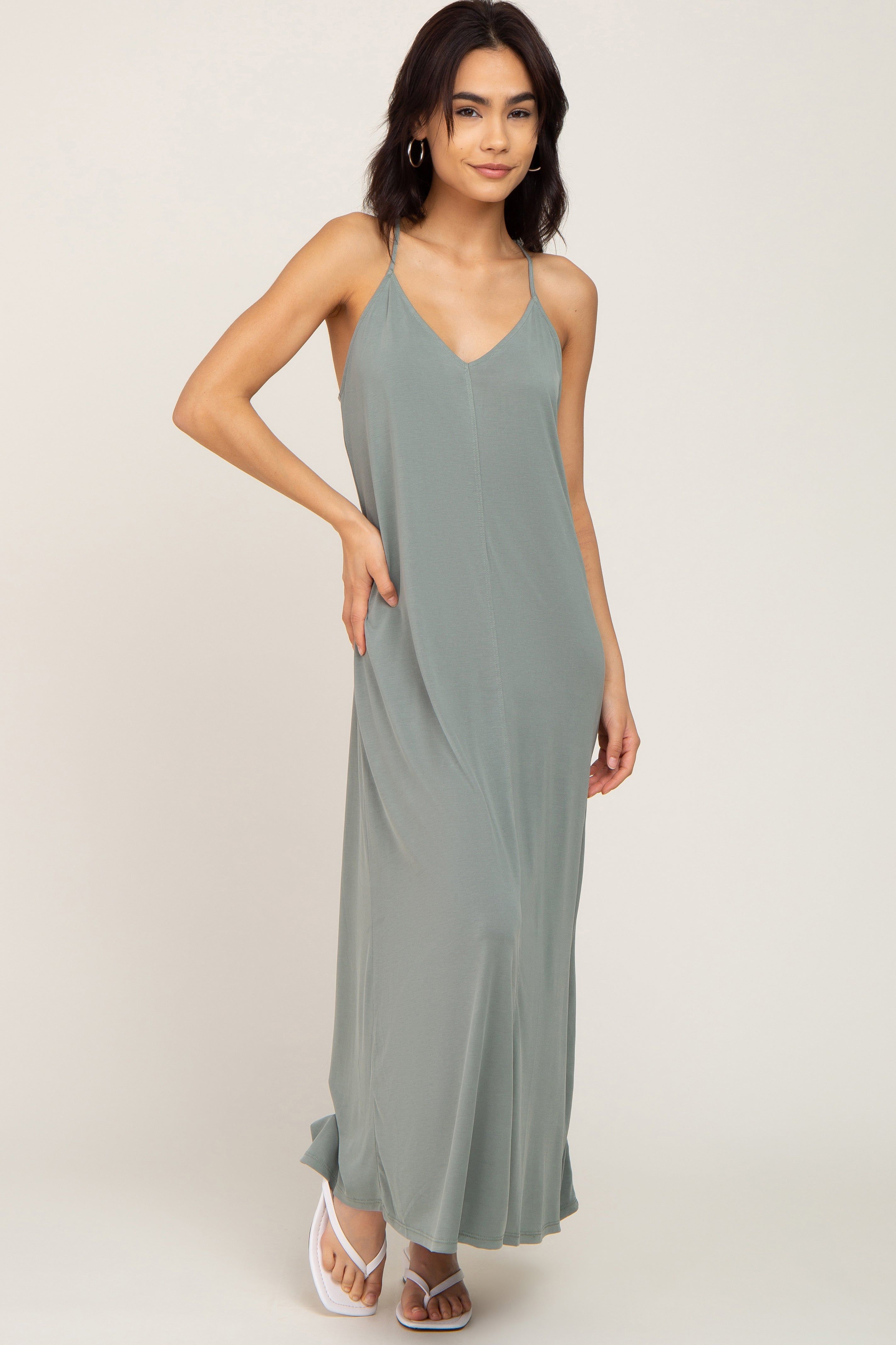 Olive Racerback Maxi Dress sold by Pinkblush