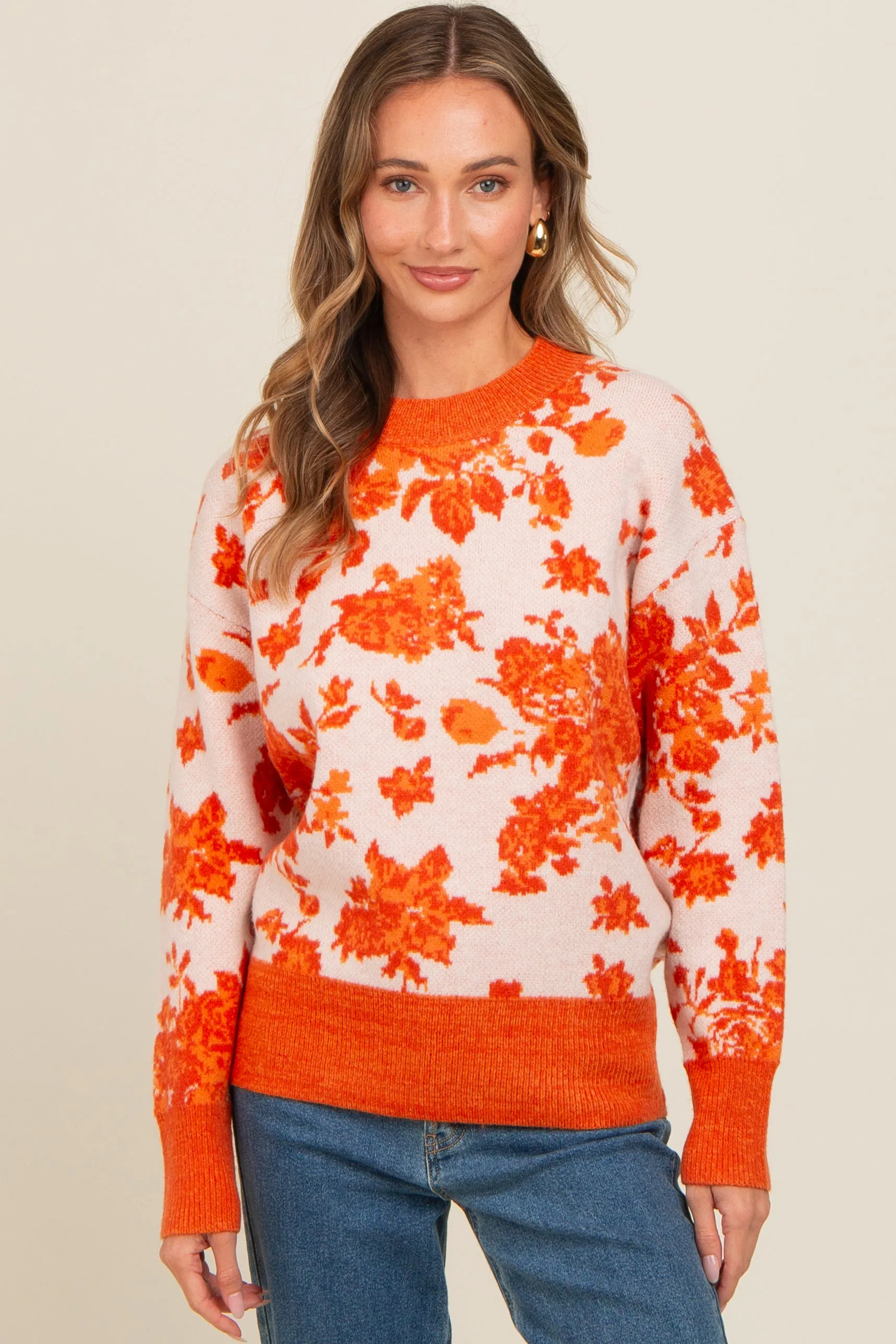Orange Floral Crew Neck Maternity Sweater sold by Pinkblush product image thumbnail 5