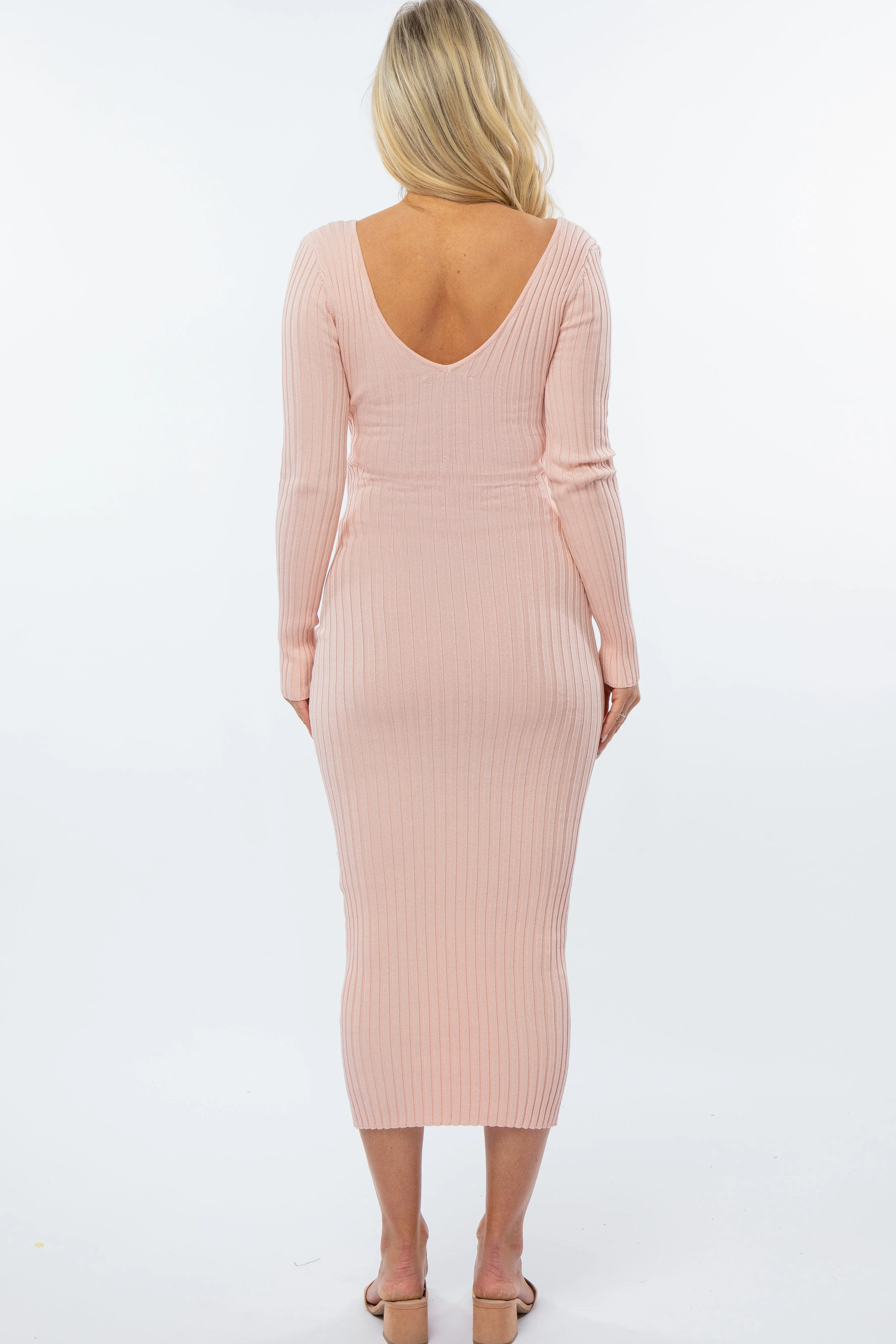 Pink V-Neck Long Sleeve Fitted Maternity Maxi Dress sold by Pinkblush product image thumbnail 3