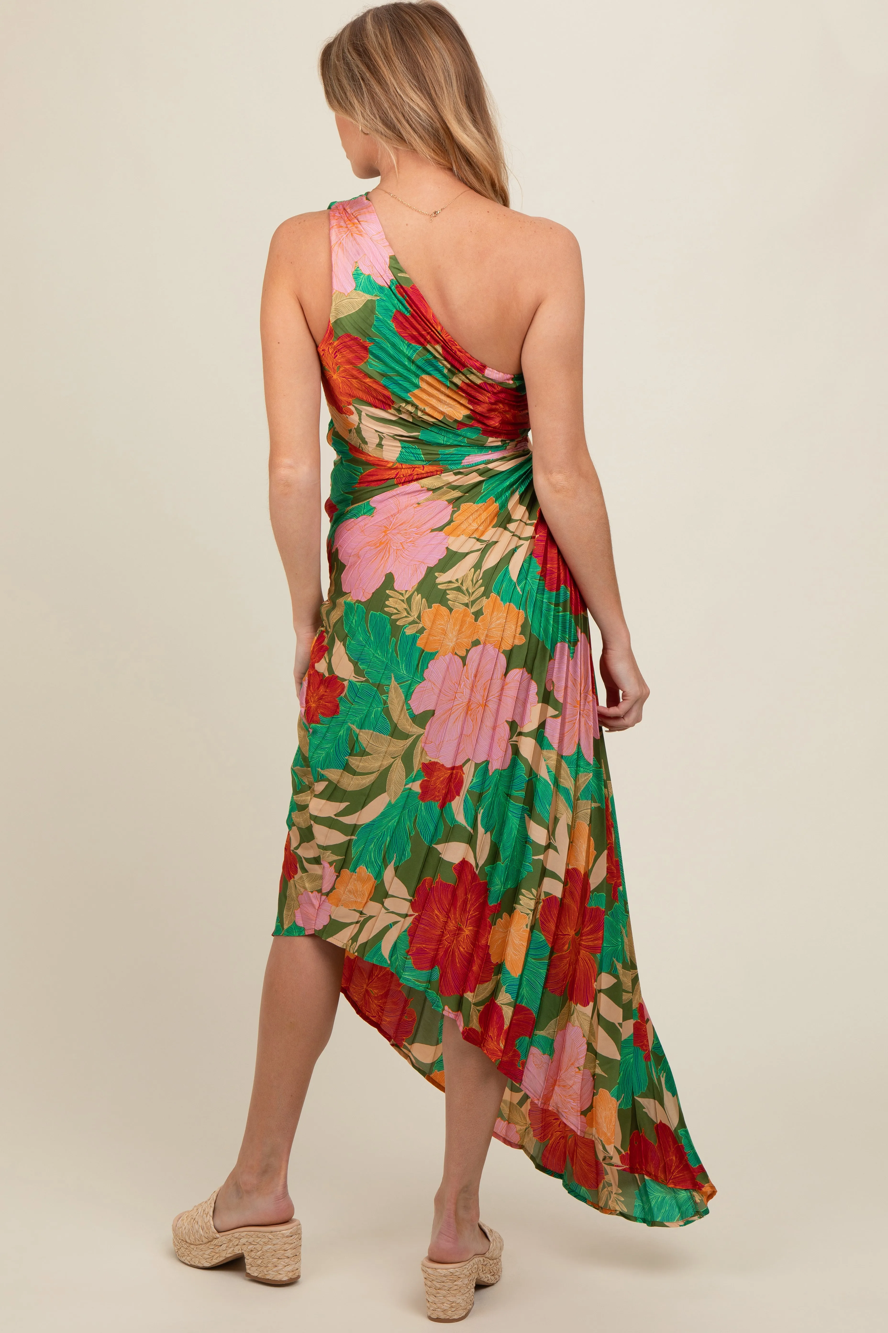 Multicolor Floral Satin Pleated One Shoulder Maternity Maxi Dress sold by Pinkblush product image thumbnail 4