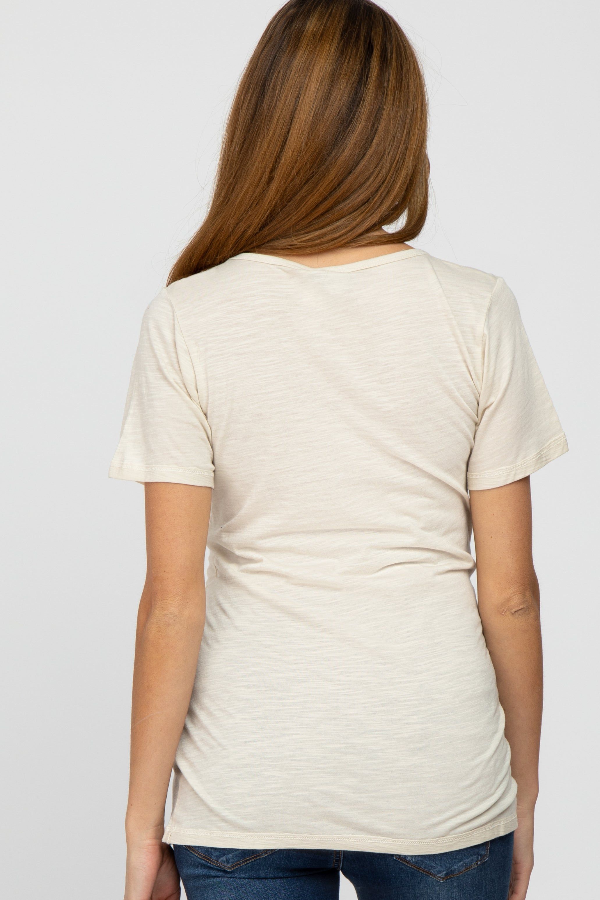 Beige V-Neck Maternity T Shirt sold by Pinkblush product image thumbnail 3