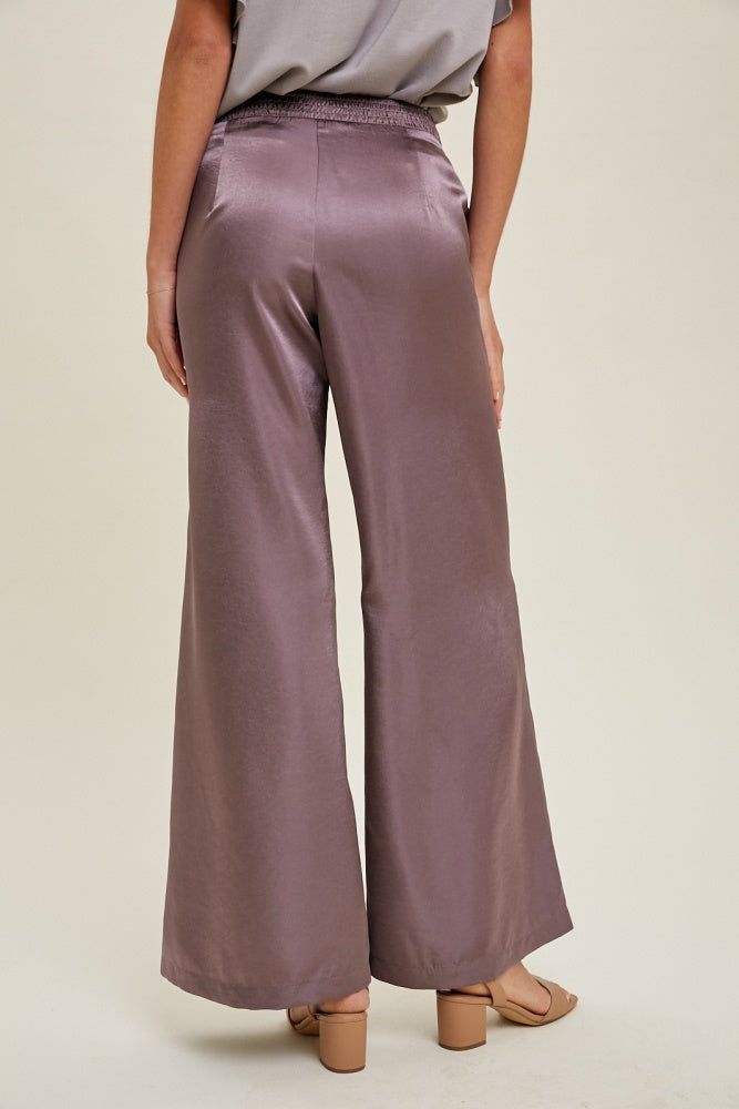 Purple Satin Wide-Leg Pants With Pleated Detail sold by Pinkblush product image thumbnail 4