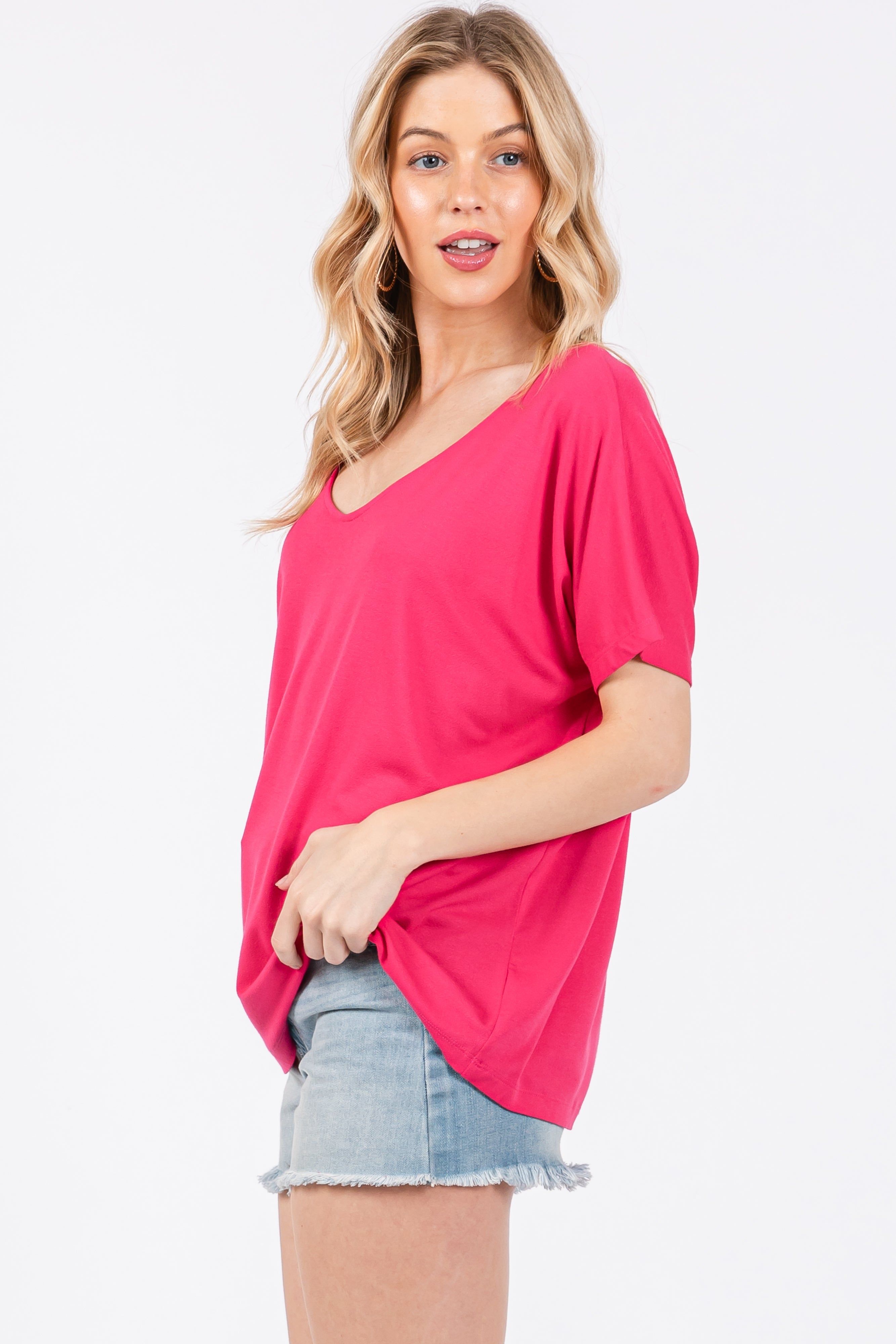 Fuchsia Short Dolman Sleeve V-Neck Top sold by Pinkblush product image thumbnail 3