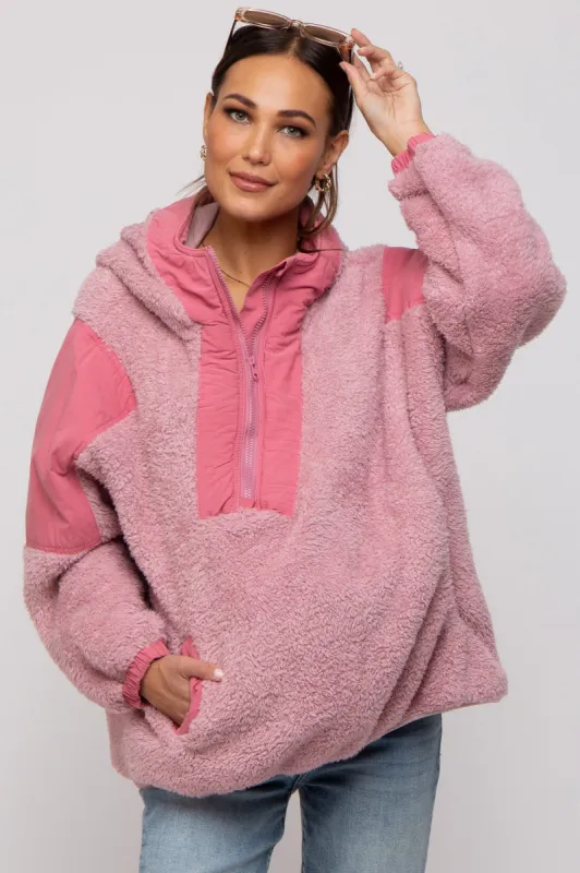 Mauve Sherpa Hooded Maternity Pullover sold by Pinkblush