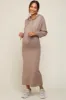 Mocha Knit Hooded Long Sleeve Maternity Dress sold by Pinkblush
