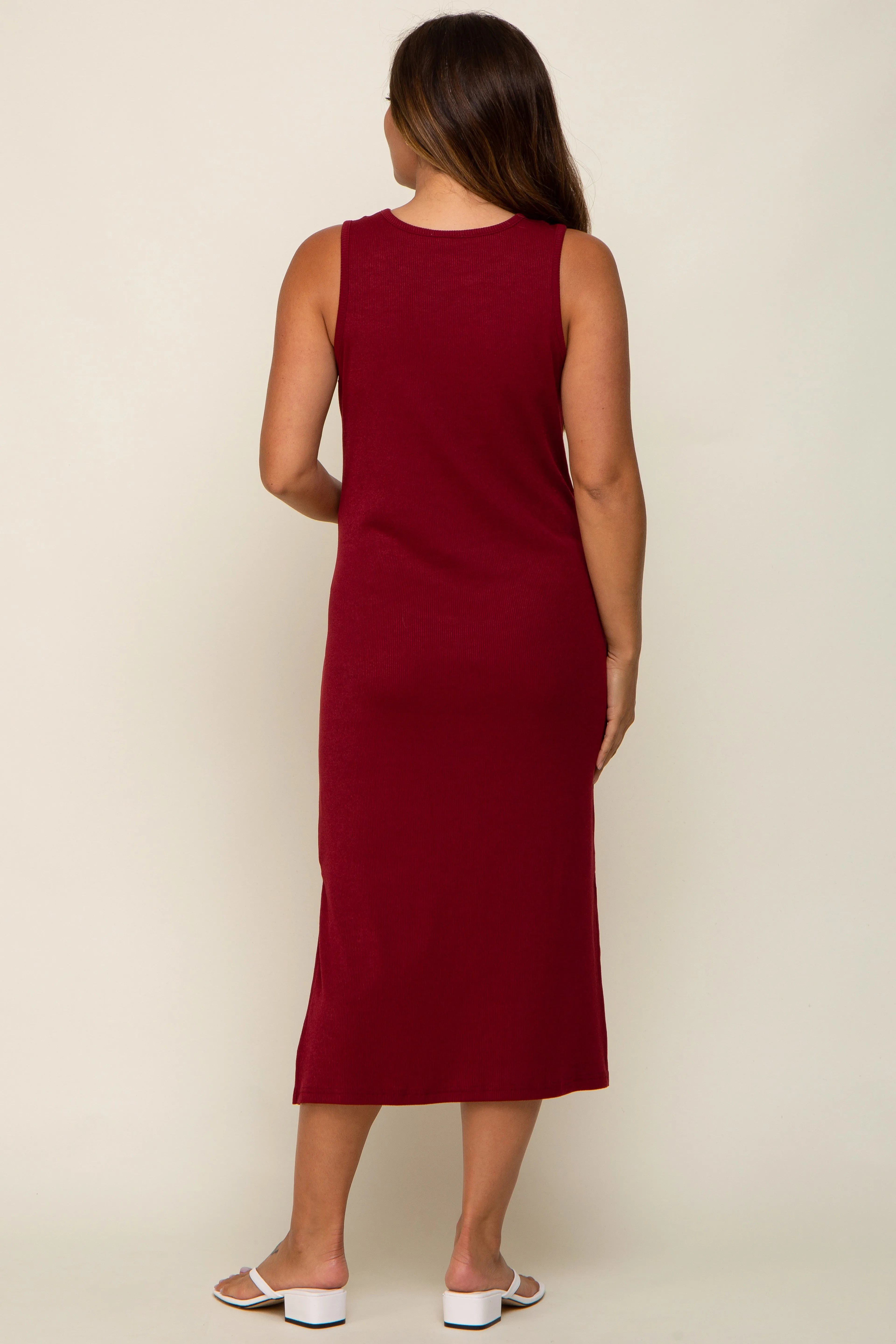 Burgundy Basic Ribbed Side Slit Maternity Midi Dress sold by Pinkblush product image thumbnail 4