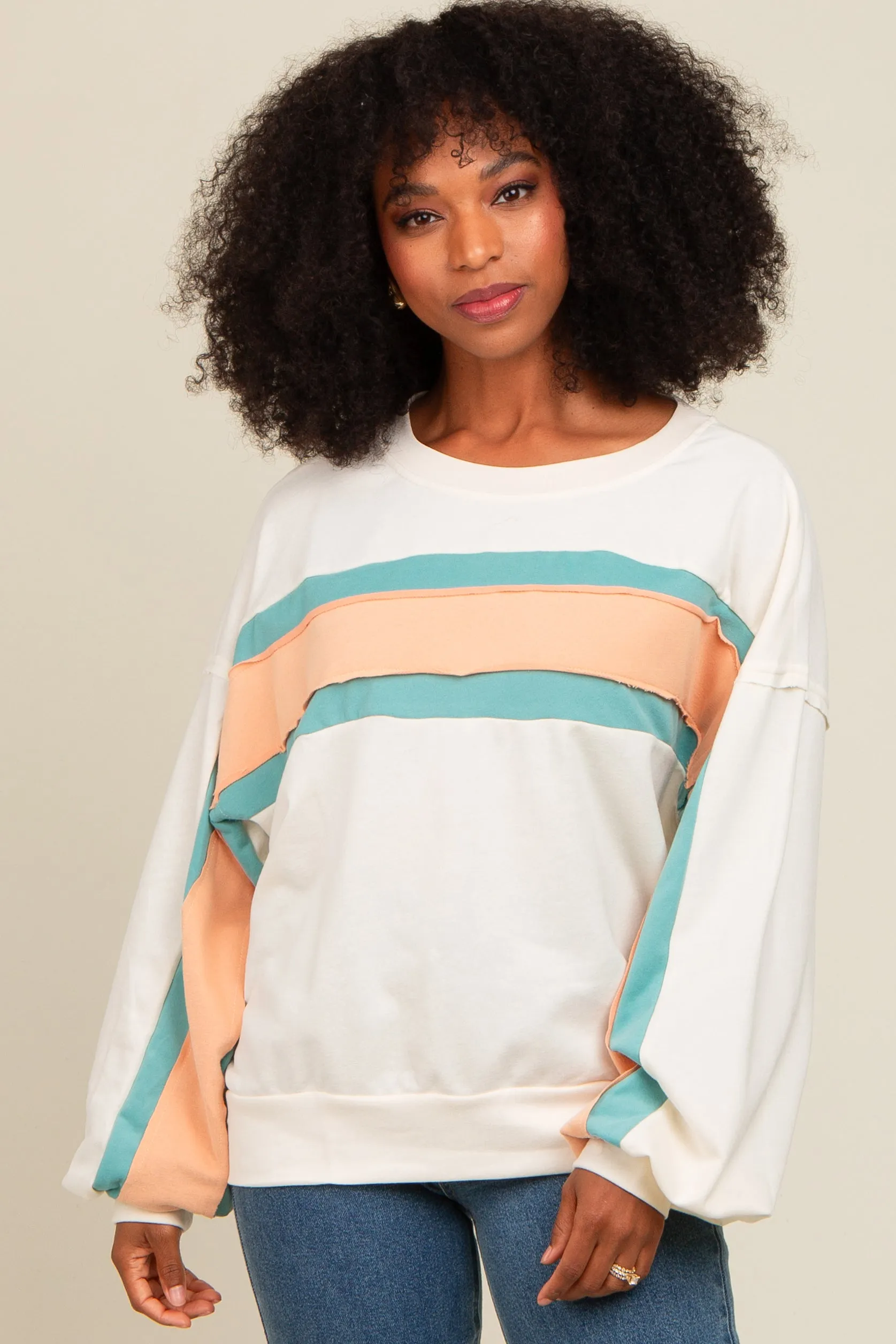 Cream Colorblock Pullover Top sold by Pinkblush product image thumbnail 2