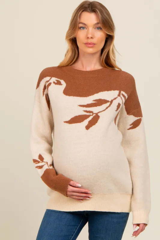 Mocha Leaf Print Colorblock Maternity Sweater sold by Pinkblush