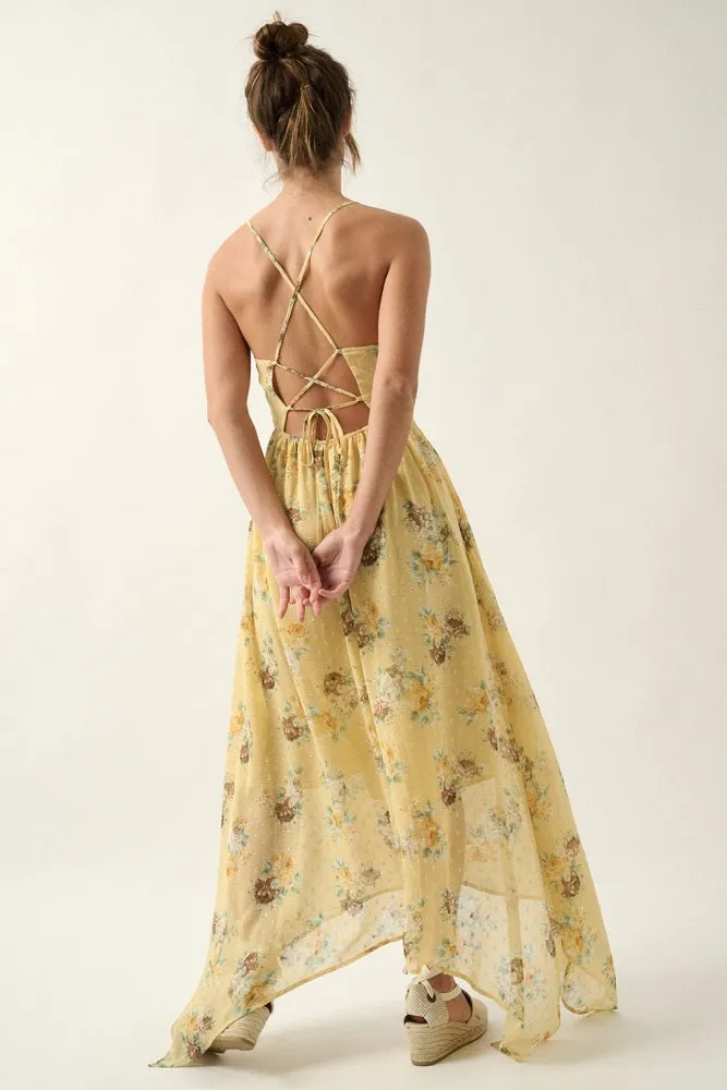 Sunshine Floral Swiss Dot Chiffon Handkerchief Maxi Dress sold by Pinkblush product image thumbnail 4