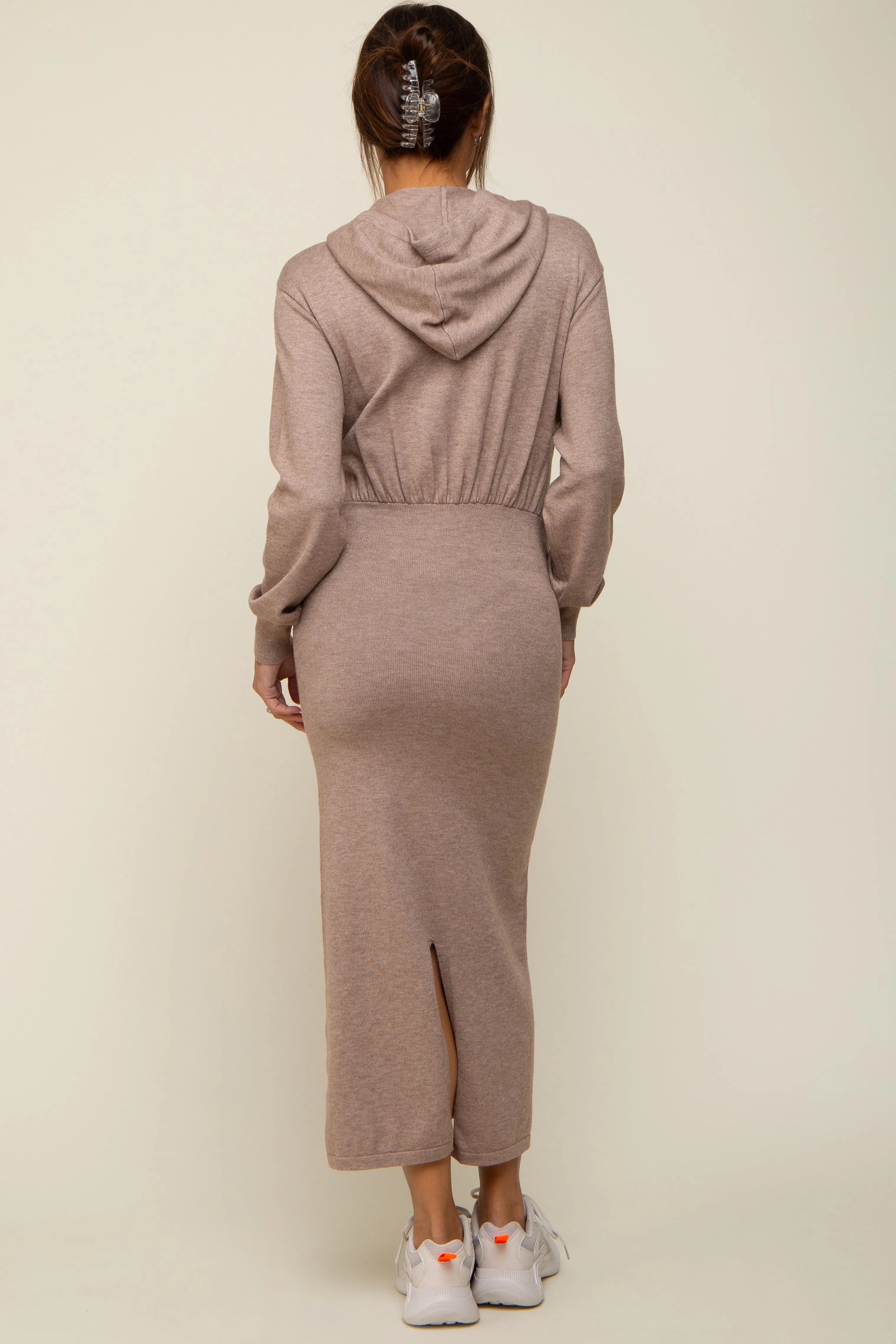 Mocha Knit Hooded Long Sleeve Maternity Dress sold by Pinkblush product image thumbnail 3