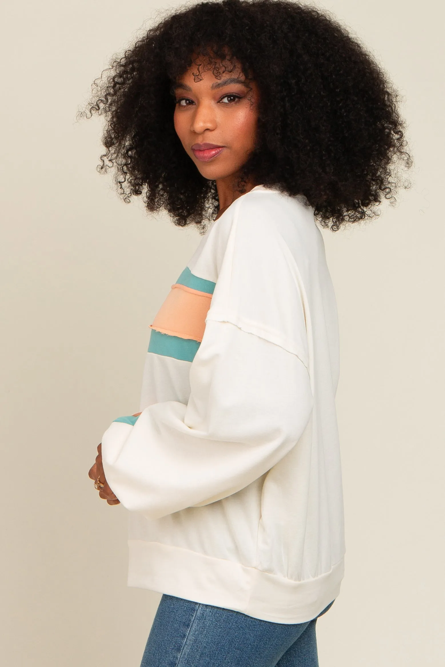 Cream Colorblock Pullover Top sold by Pinkblush product image thumbnail 3