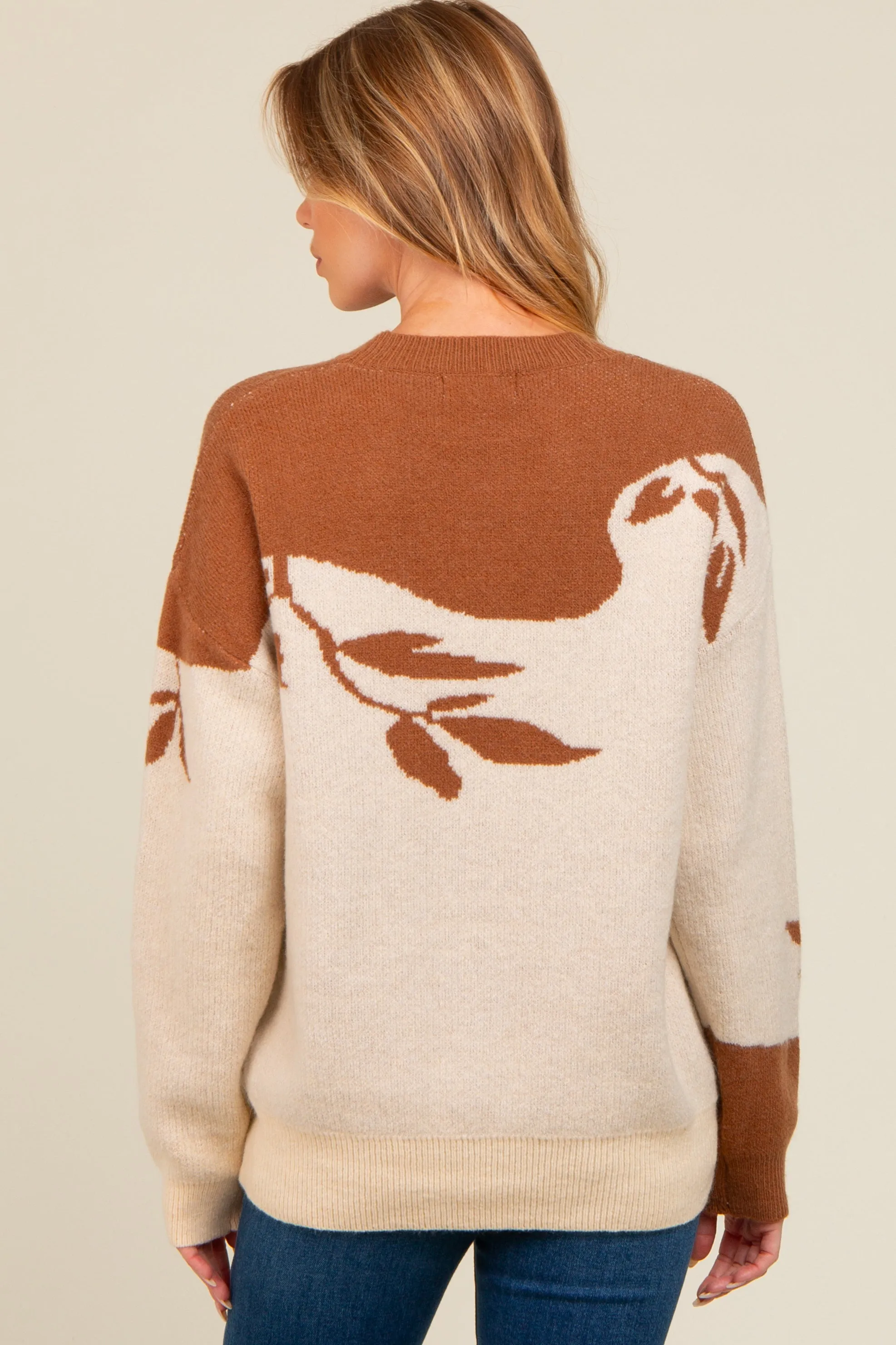 Mocha Leaf Print Colorblock Maternity Sweater sold by Pinkblush product image thumbnail 2