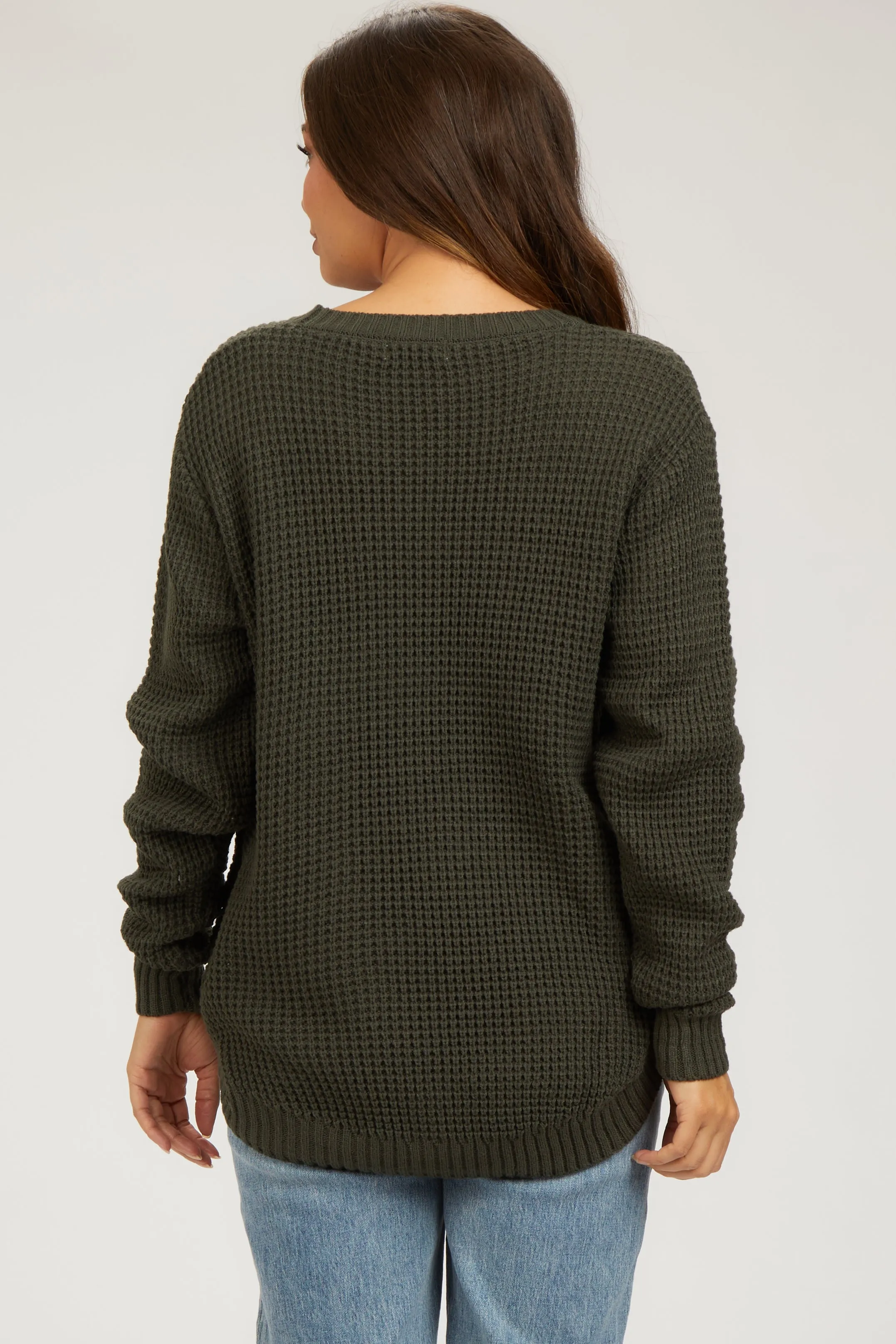 Olive Waffle Knit Round Hem Maternity Sweater sold by Pinkblush product image thumbnail 3