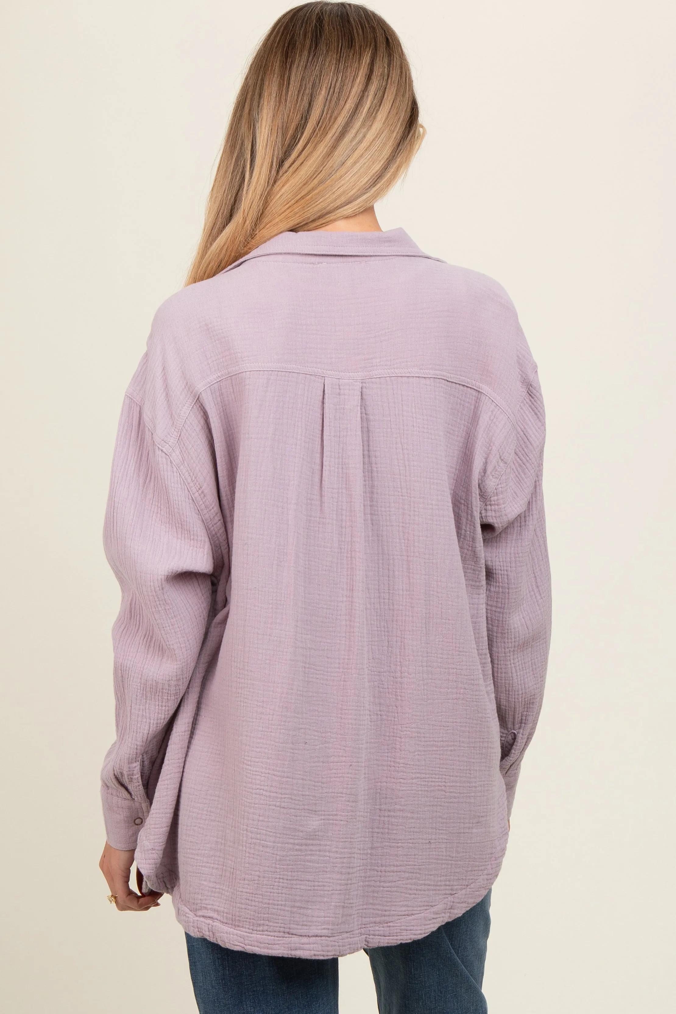 Lavender Cotton Gauze Button Down Maternity Shirt sold by Pinkblush product image thumbnail 4