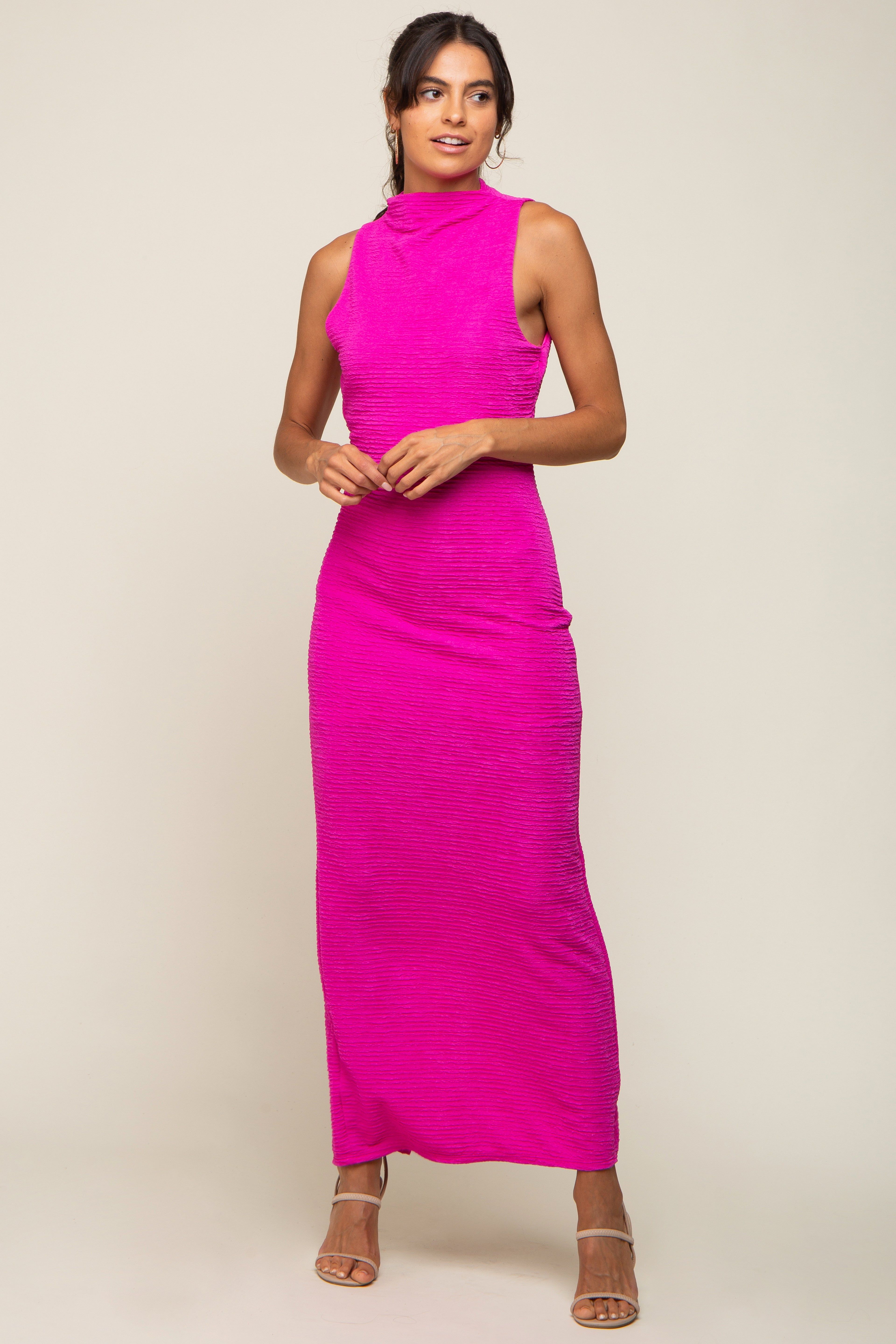 Fuchsia Textured Open Back Maxi Dress sold by Pinkblush product image thumbnail 5
