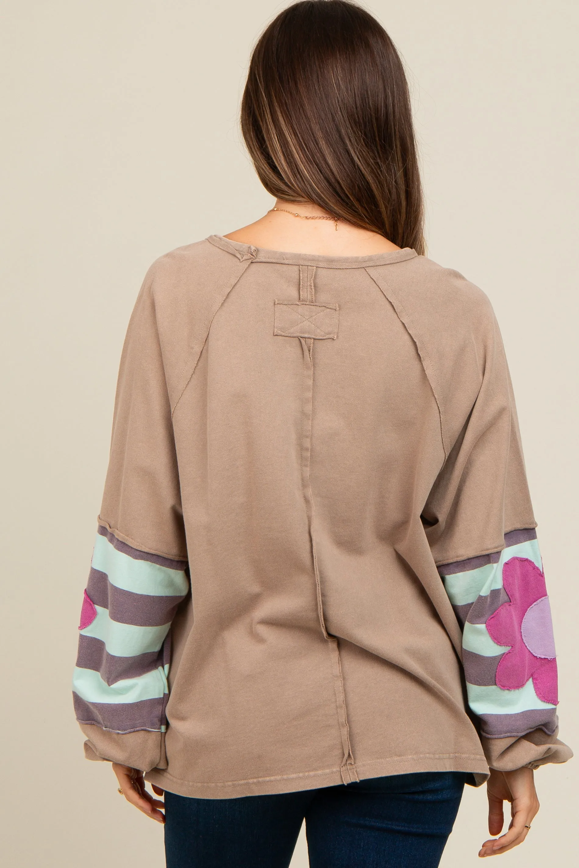 Light Taupe Raw Edge Flower Patch Maternity Top sold by Pinkblush product image thumbnail 3