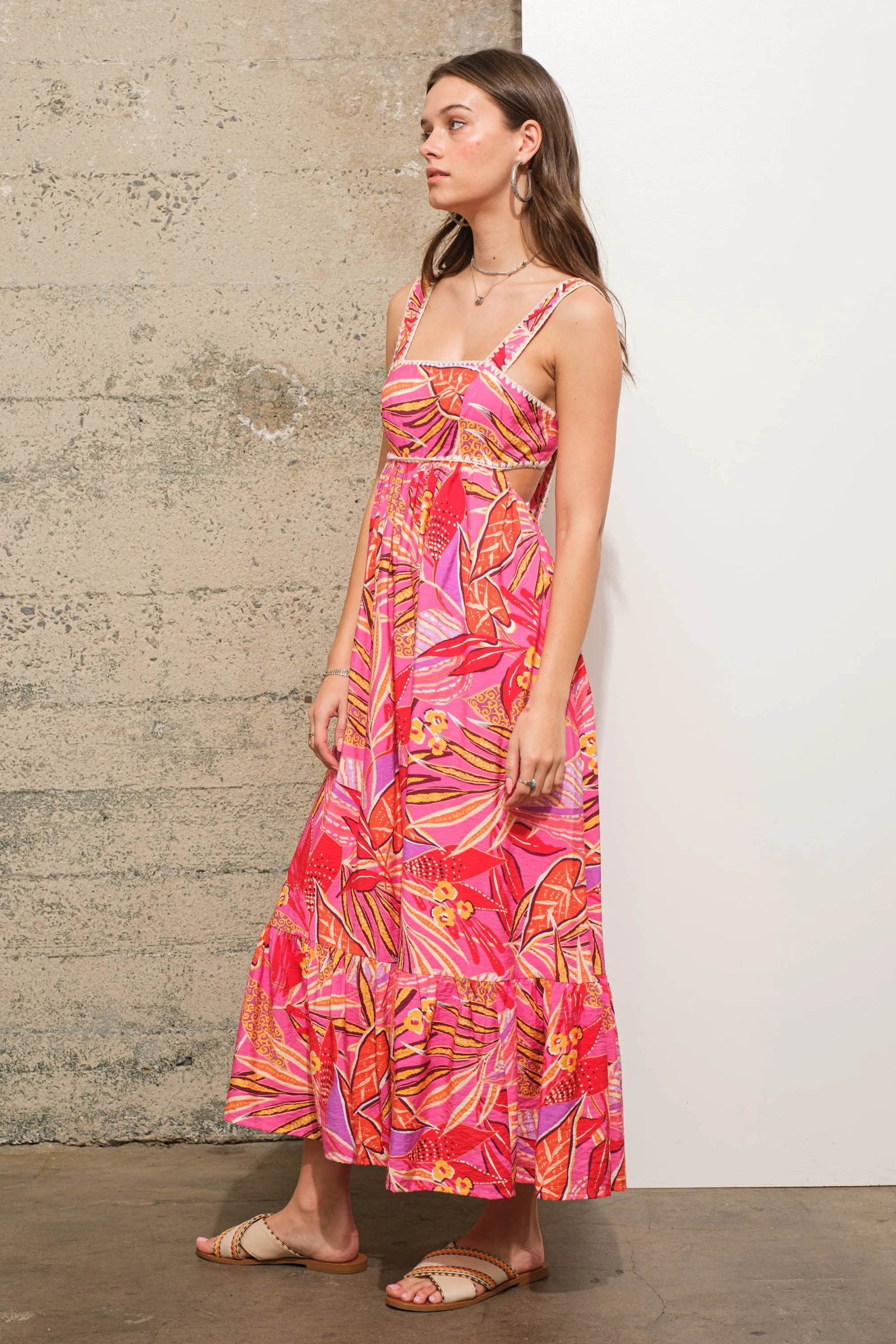 Fuchsia Tropical Back Tie Cutout Maxi Dress sold by Pinkblush product image thumbnail 2