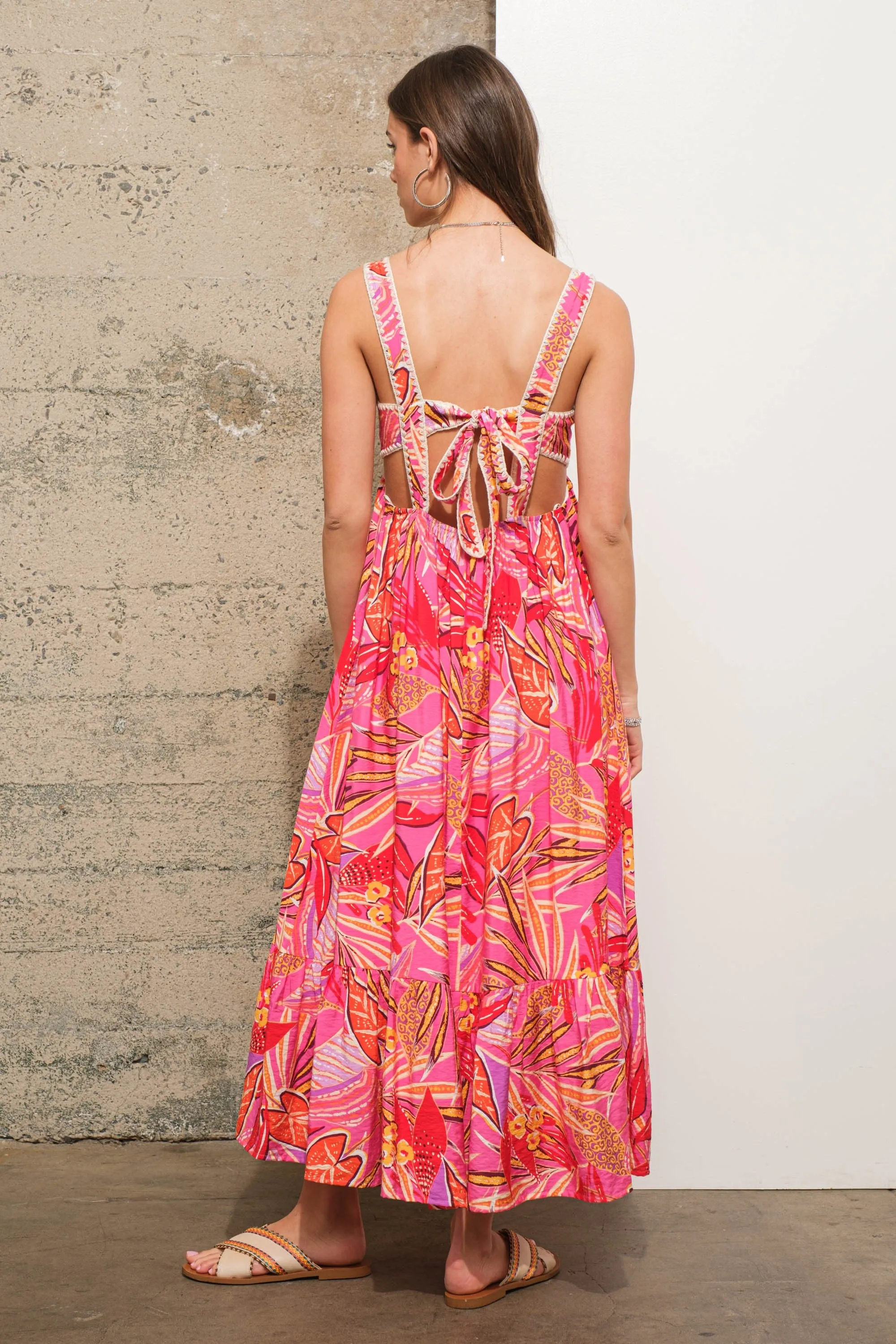 Fuchsia Tropical Back Tie Cutout Maxi Dress sold by Pinkblush product image thumbnail 3