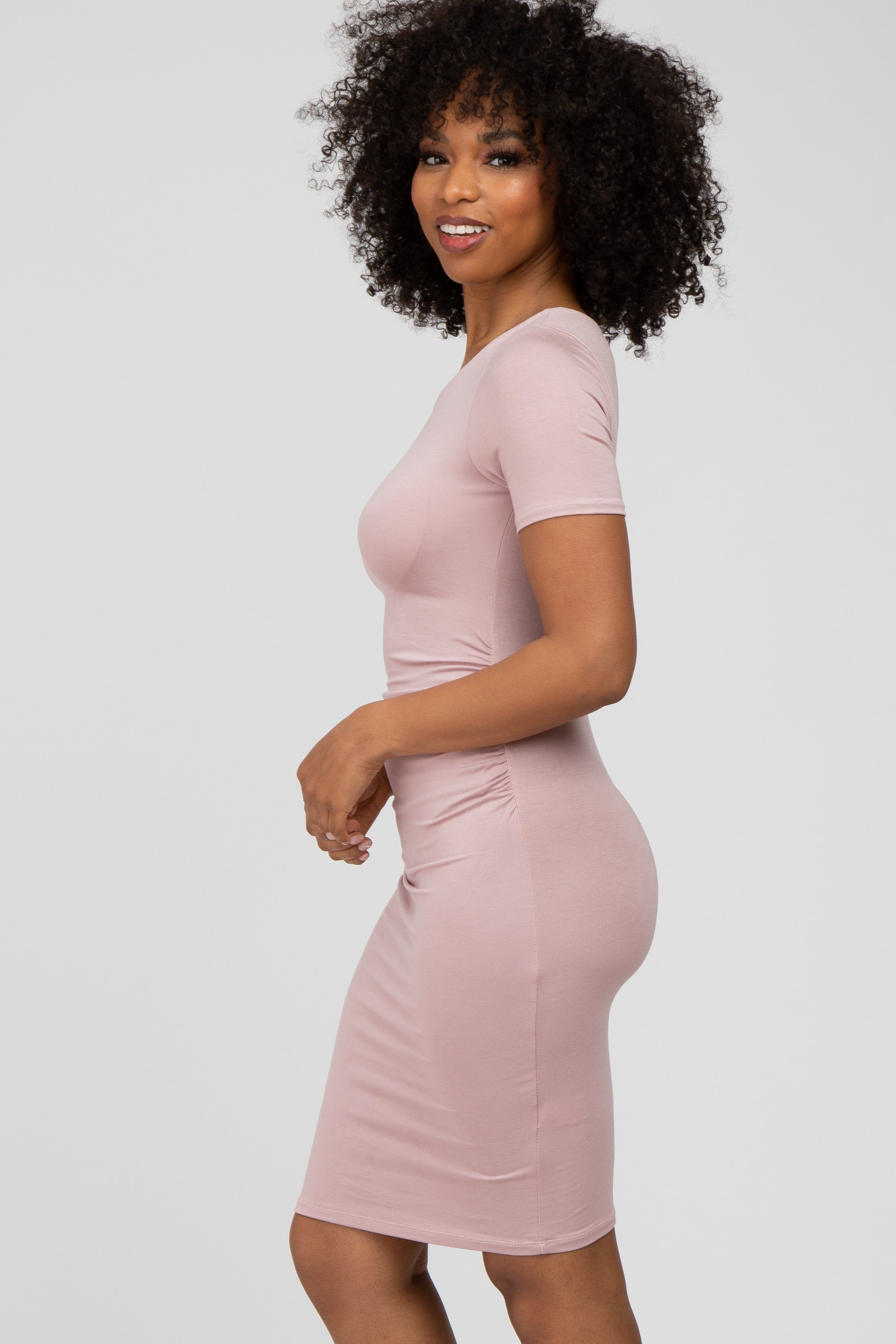 Mauve Ruched Short Sleeve Dress sold by Pinkblush product image thumbnail 3