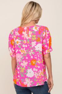Fuchsia Floral Puff Sleeve Blouse sold by Pinkblush