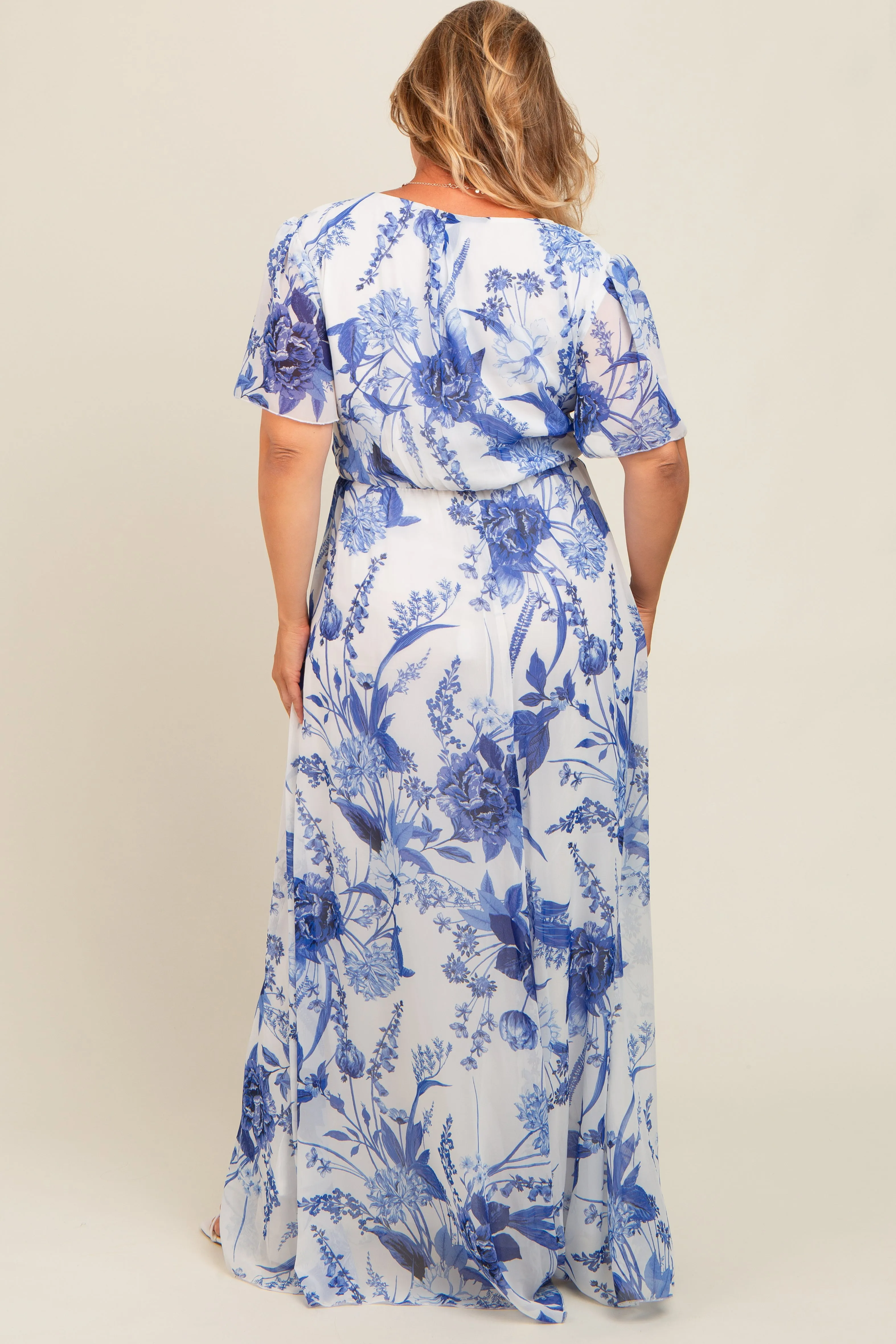 Blue V-Neckline Side Slit Maternity Dress sold by Pinkblush product image thumbnail 3