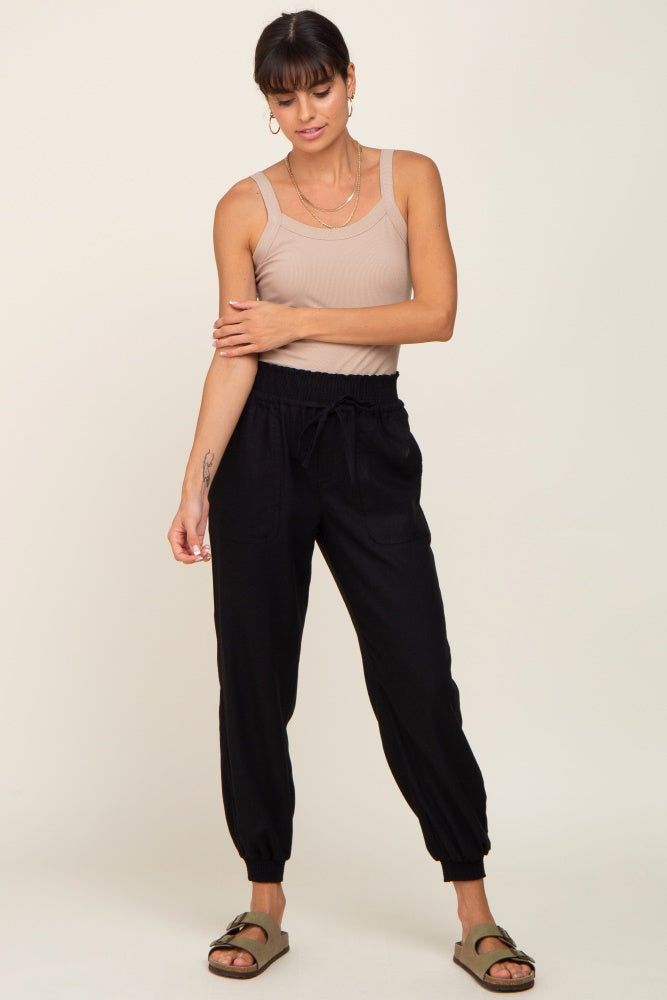 Black Smocked Joggers sold by Pinkblush