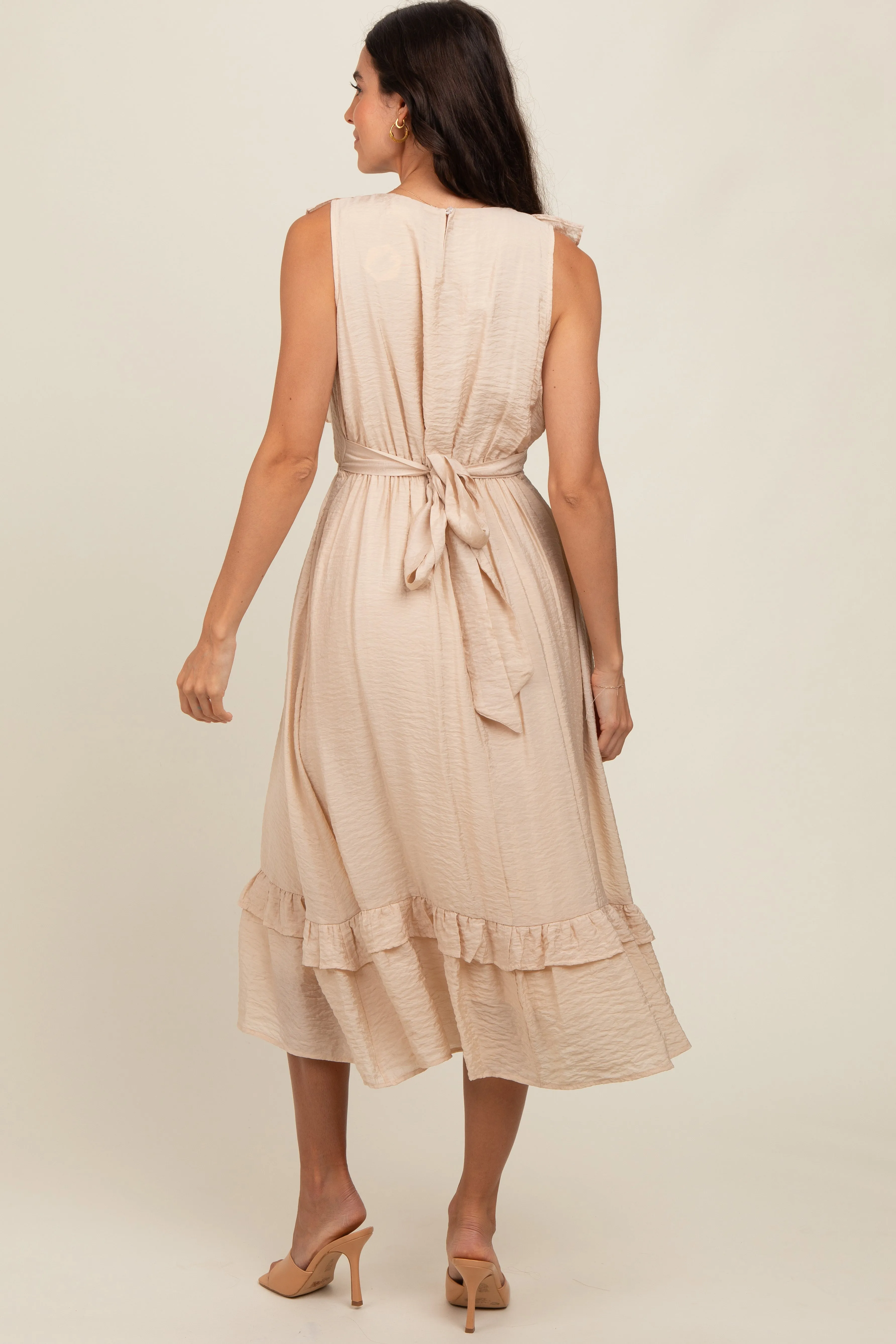 Beige Texture Ruffle Accent Midi Dress sold by Pinkblush product image thumbnail 3
