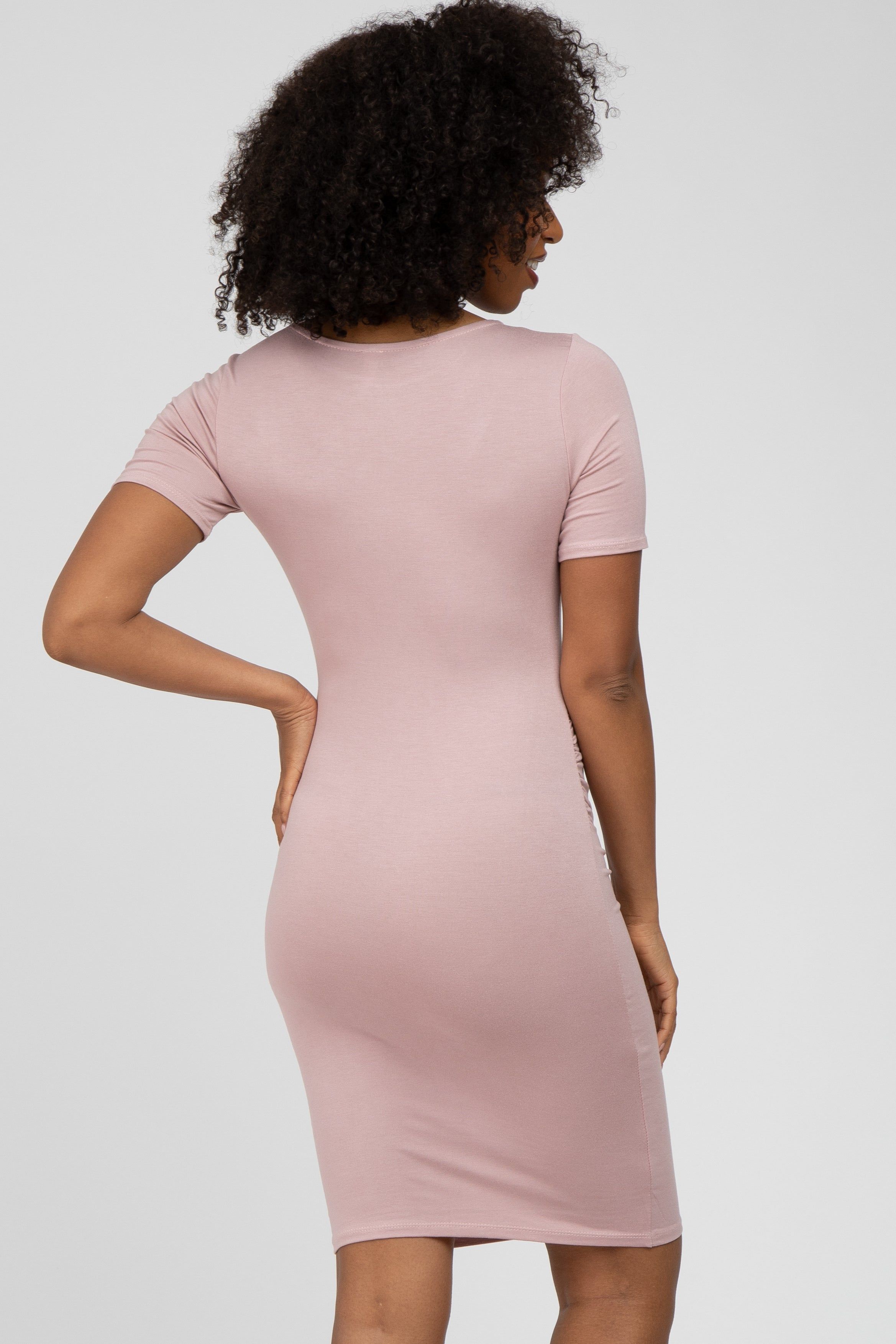 Mauve Ruched Short Sleeve Dress sold by Pinkblush product image thumbnail 4