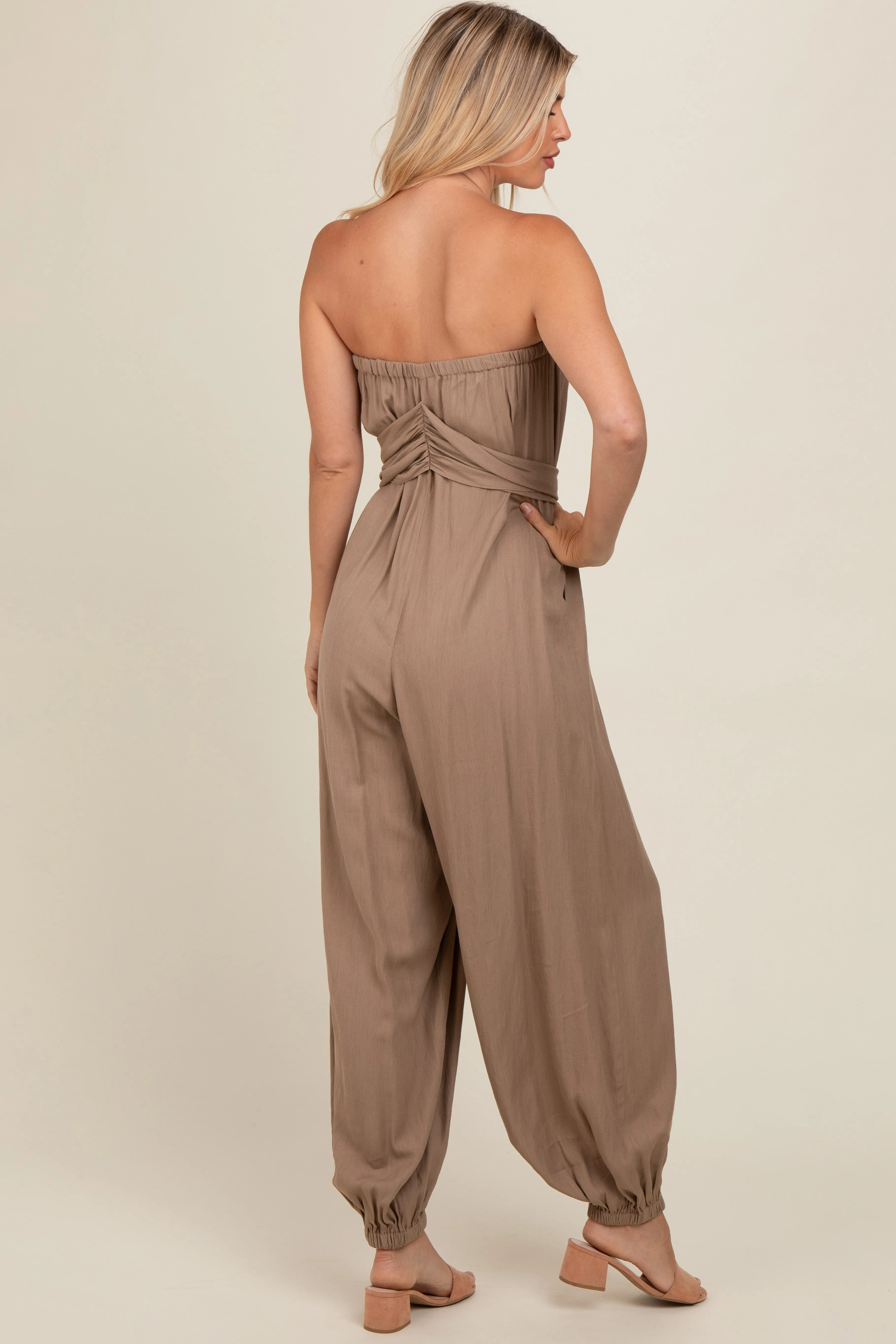 Mocha Strapless Sash Tie Jumpsuit sold by Pinkblush product image thumbnail 4