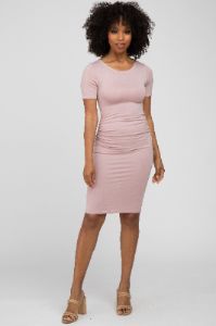 Mauve Ruched Short Sleeve Dress sold by Pinkblush