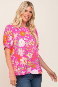 Fuchsia Floral Puff Sleeve Blouse sold by Pinkblush