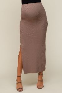 Mocha Ribbed Maternity Maxi Skirt sold by Pinkblush