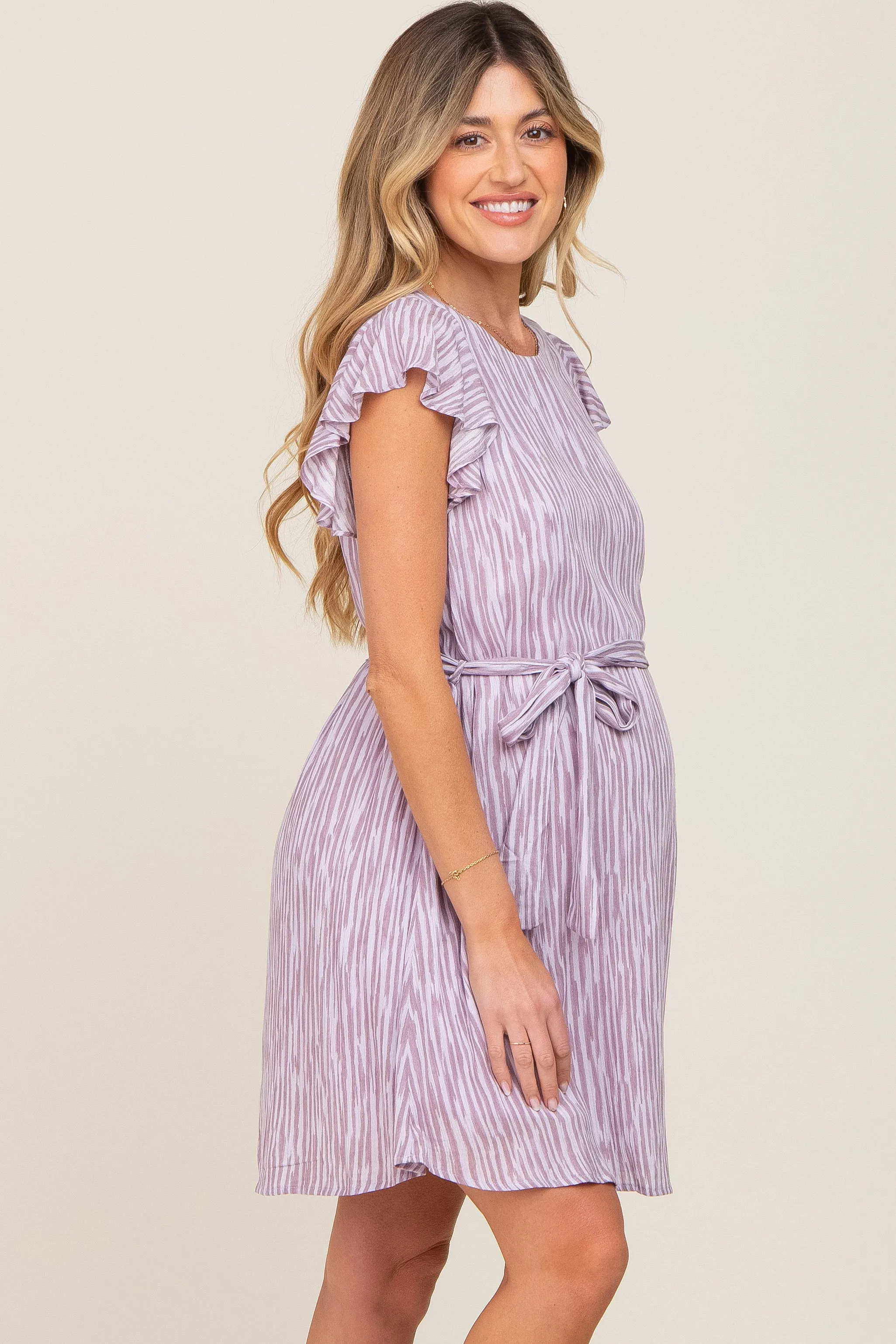 Lavender Striped Flutter Sleeve Tied Waist Maternity Dress sold by Pinkblush product image thumbnail 3