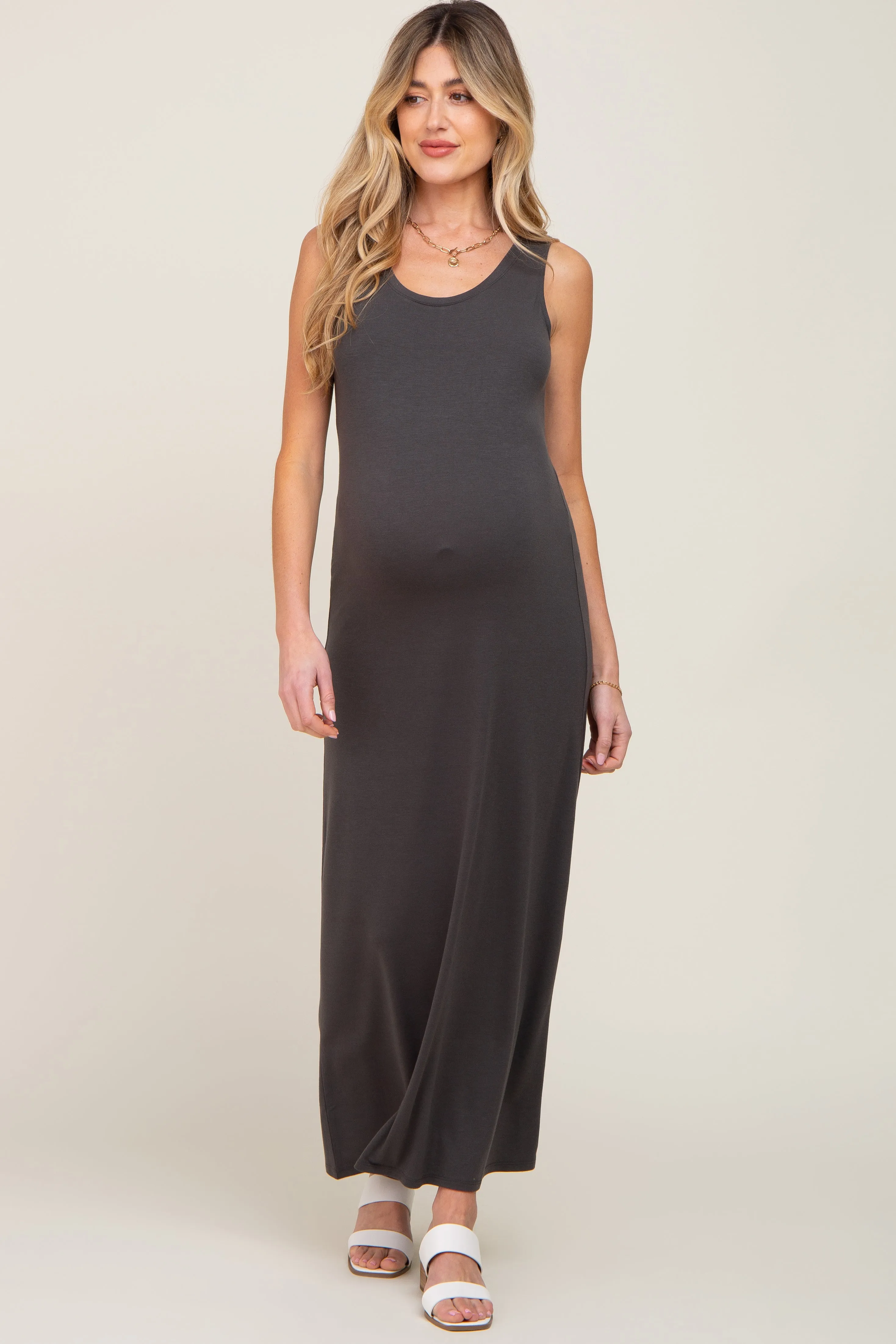 Charcoal Sleeveless Maternity Maxi Dress sold by Pinkblush product image thumbnail 4