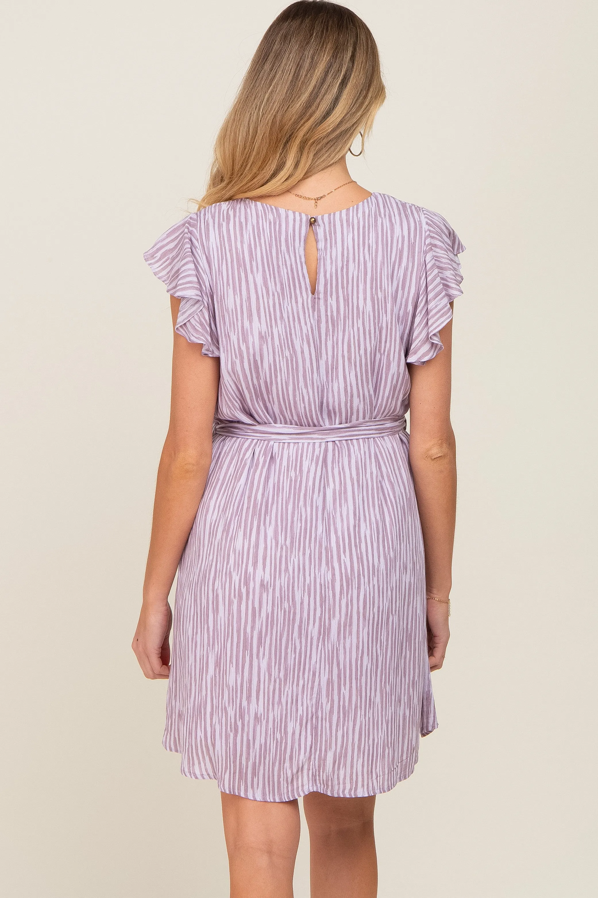 Lavender Striped Flutter Sleeve Tied Waist Maternity Dress sold by Pinkblush product image thumbnail 4