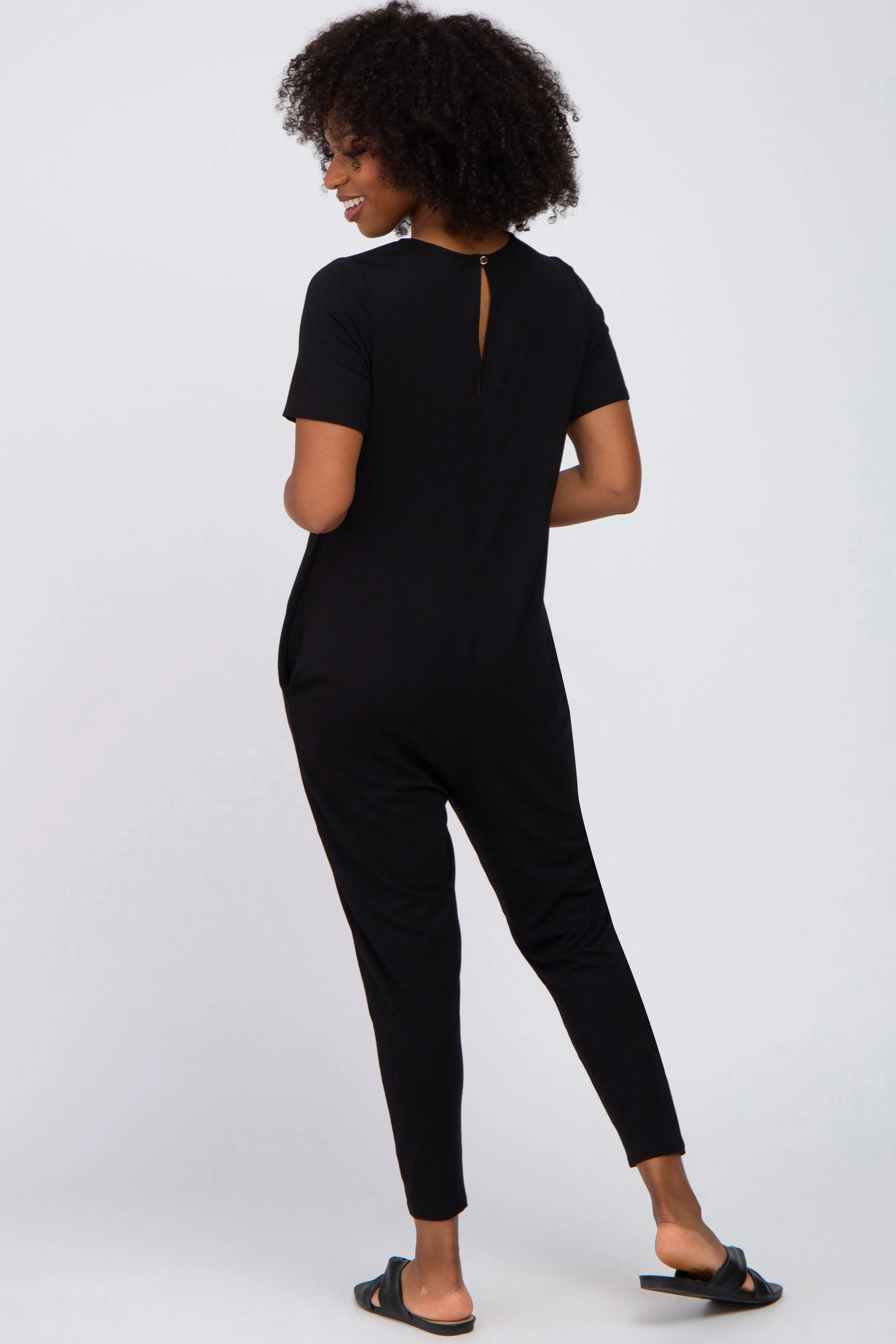 Black Basic Short Sleeve Jumpsuit sold by Pinkblush product image thumbnail 3