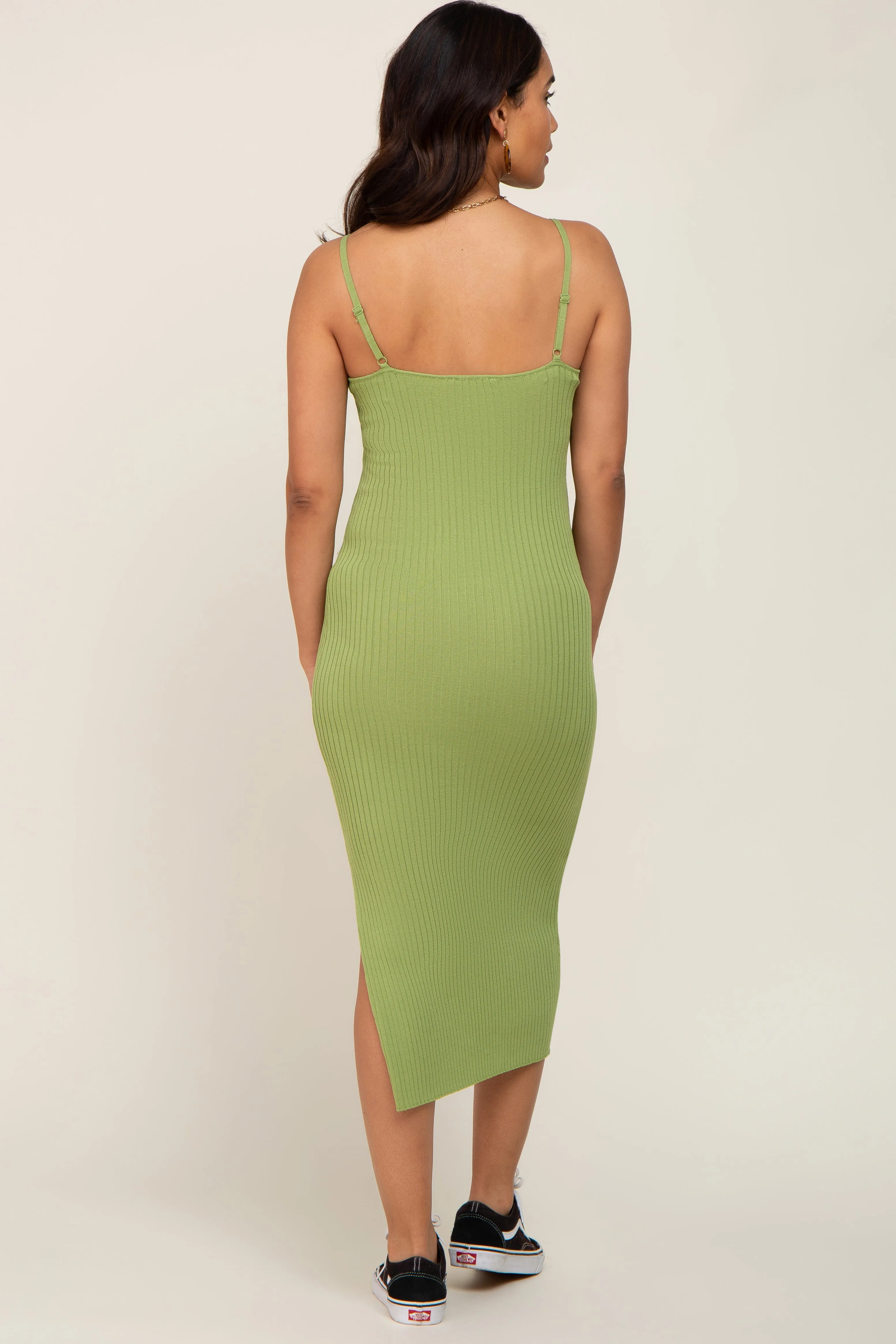 Light Olive Ribbed Knit Side Slit Maternity Midi Dress sold by Pinkblush product image thumbnail 4