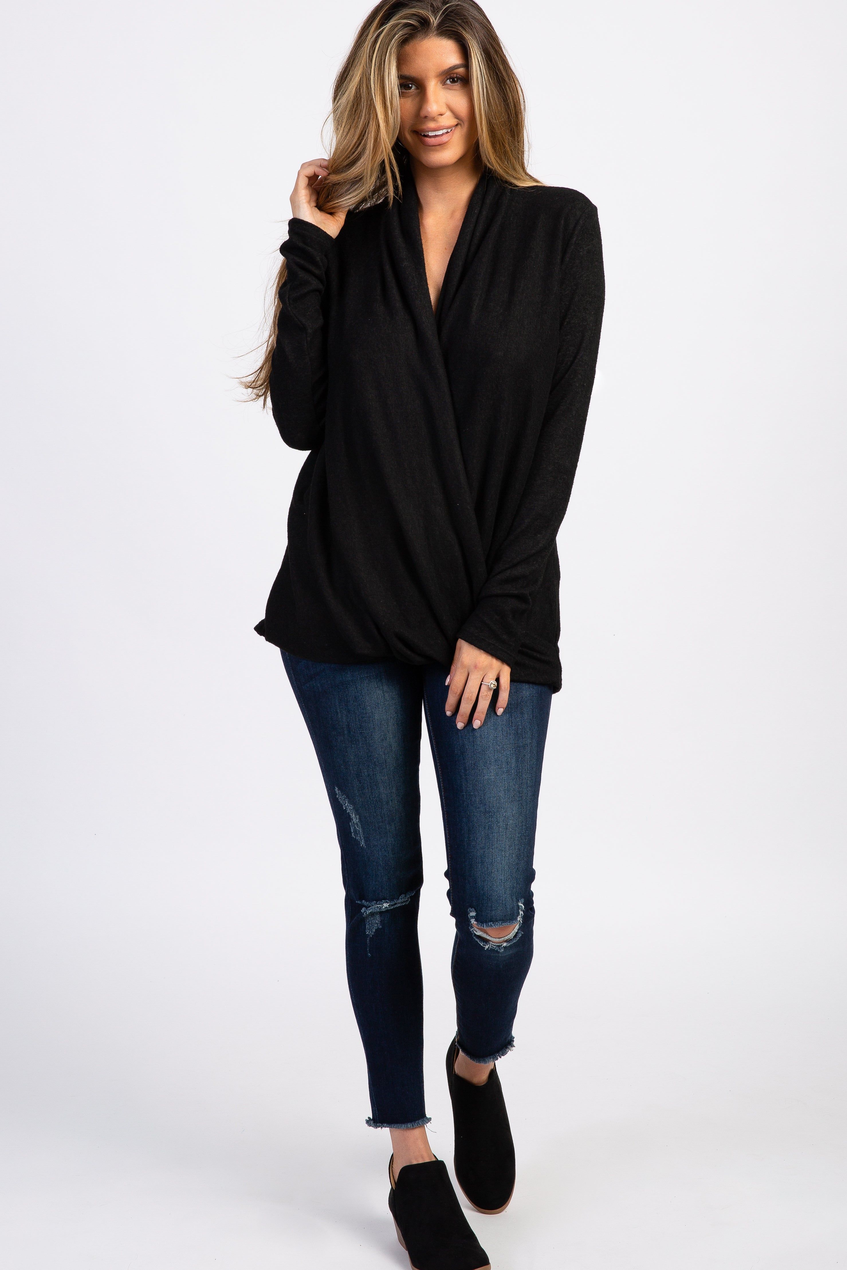 PinkBlush Black Knit Draped Wrap V-Neck Nursing Top sold by Pinkblush product image thumbnail 5