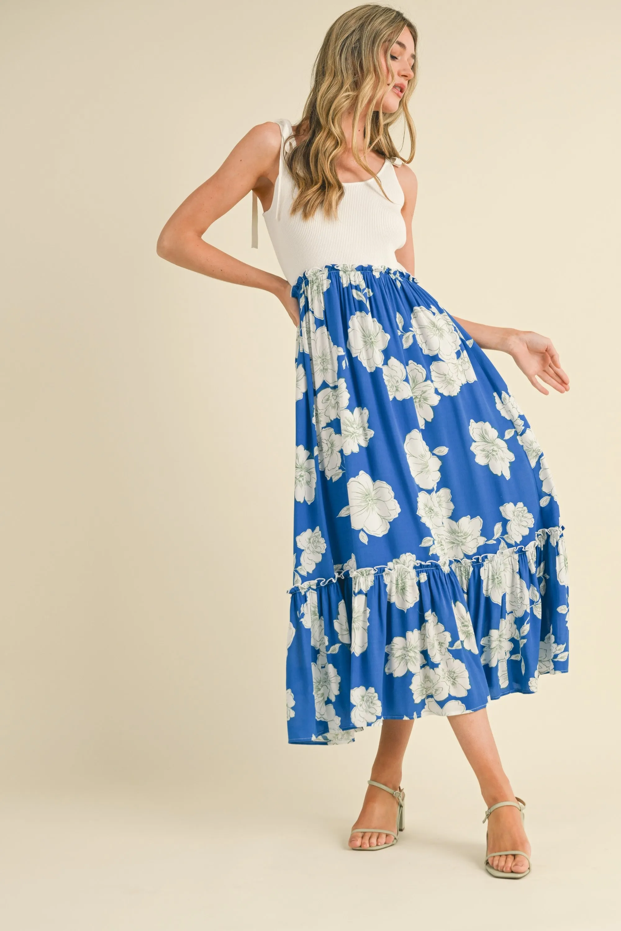 Royal Blue Floral Colorblock Midi Dress sold by Pinkblush product image thumbnail 4