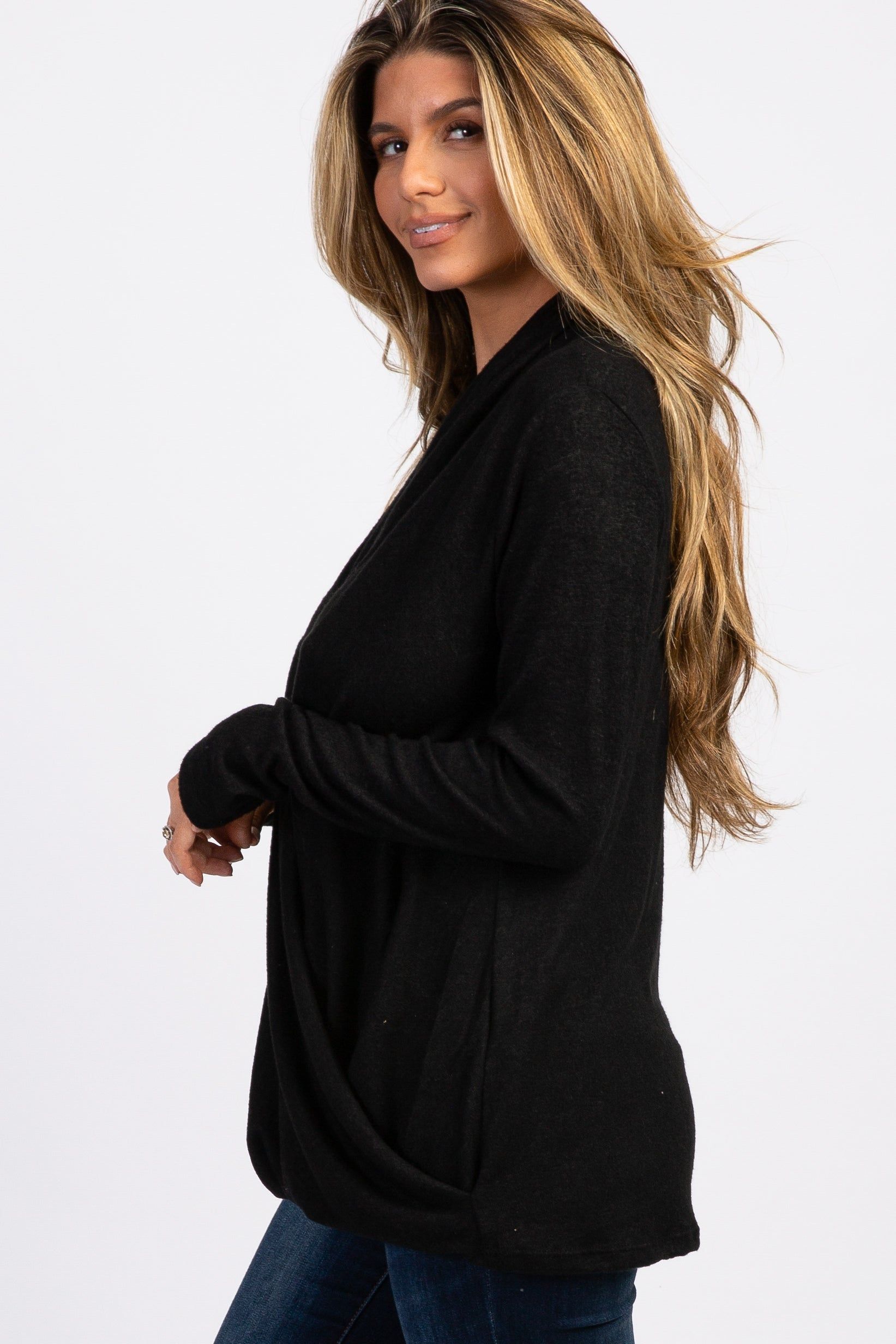 PinkBlush Black Knit Draped Wrap V-Neck Nursing Top sold by Pinkblush product image thumbnail 2