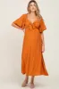 Rust Front Tie Ruffle Sleeve Maternity Midi Dress sold by Pinkblush