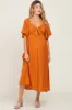 Rust Front Tie Ruffle Sleeve Maternity Midi Dress sold by Pinkblush