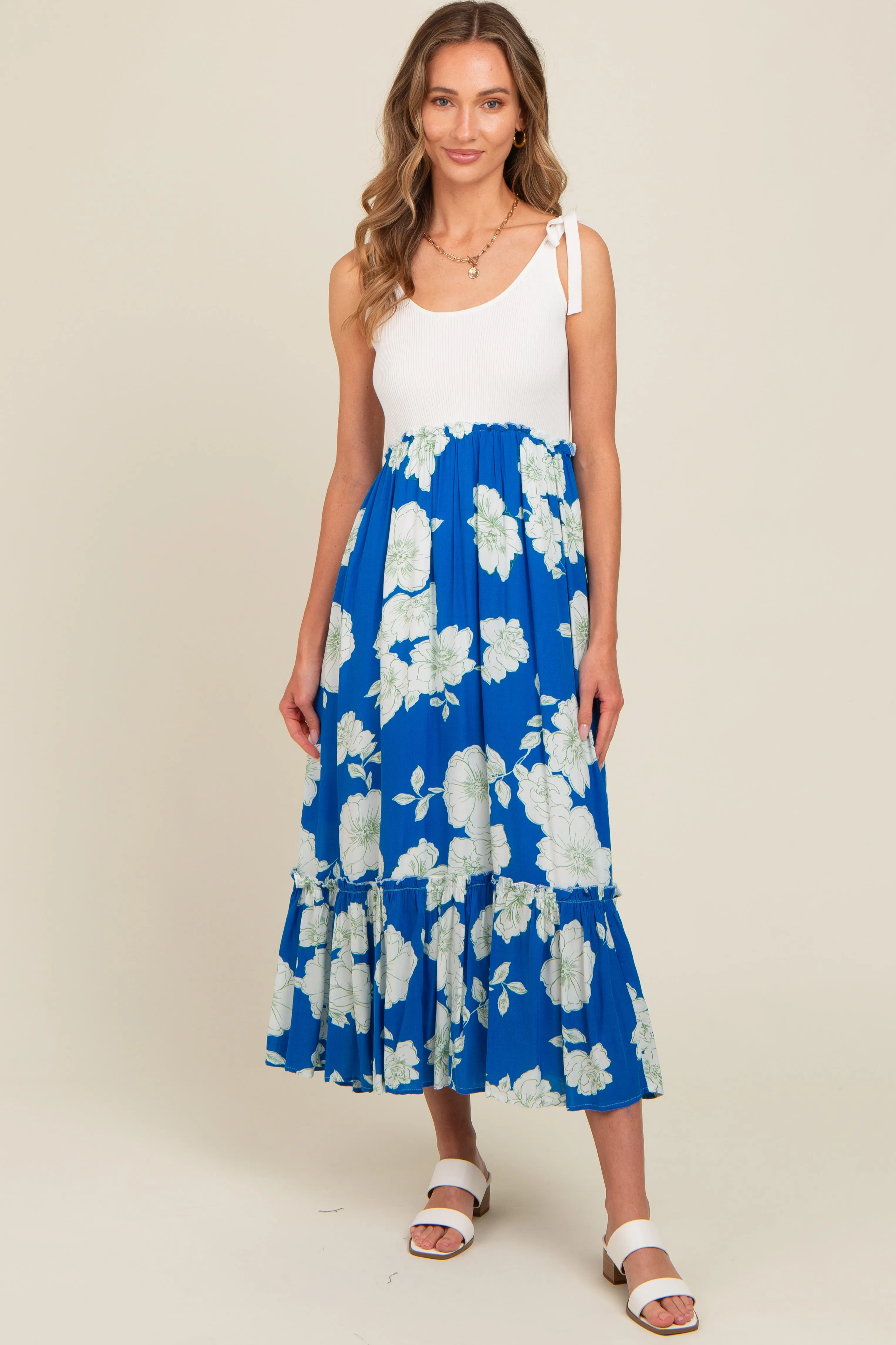 Royal Blue Floral Colorblock Midi Dress sold by Pinkblush product image thumbnail 5