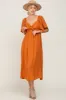 Rust Front Tie Ruffle Sleeve Maternity Midi Dress sold by Pinkblush