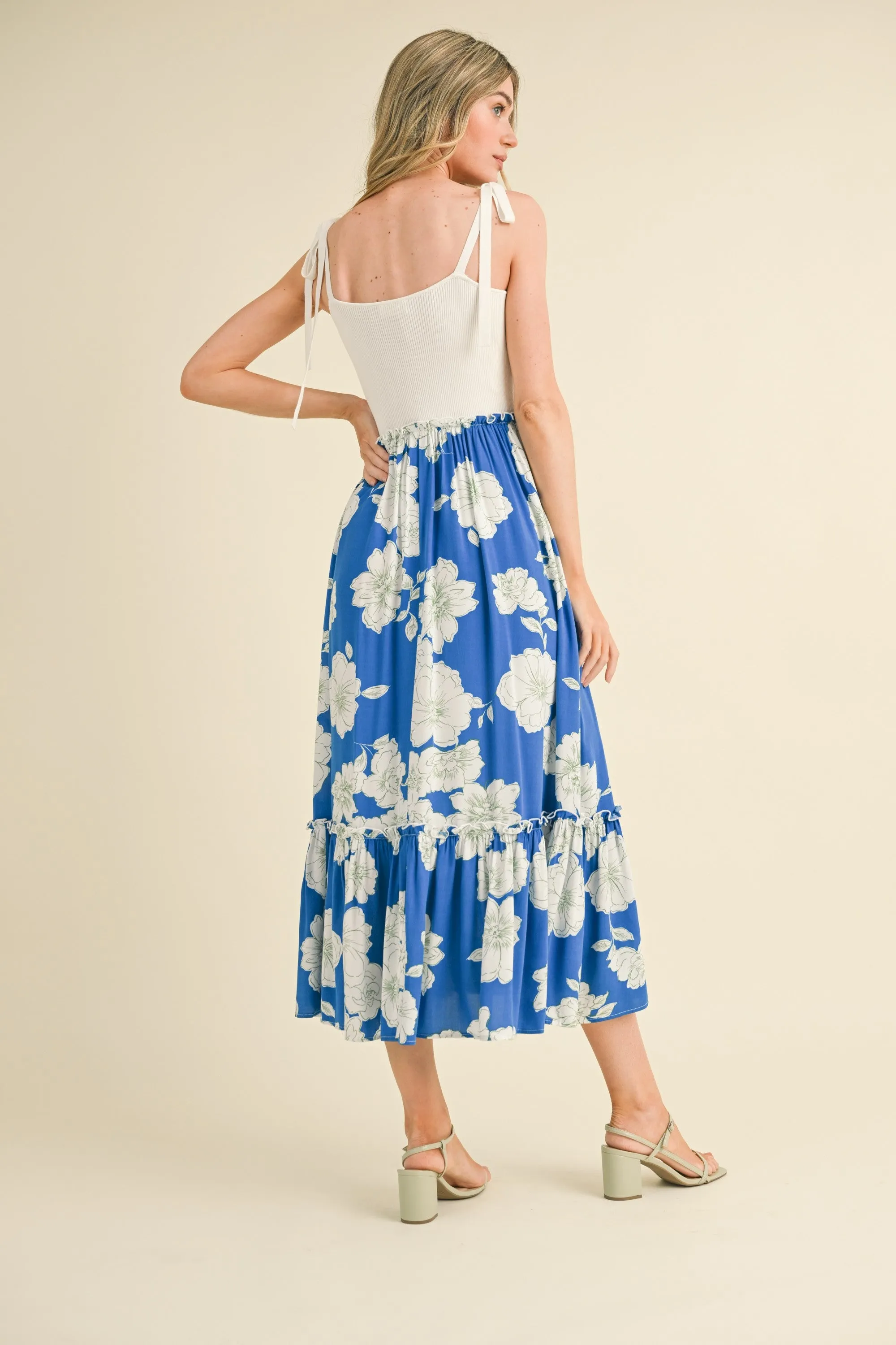 Royal Blue Floral Colorblock Midi Dress sold by Pinkblush product image thumbnail 3