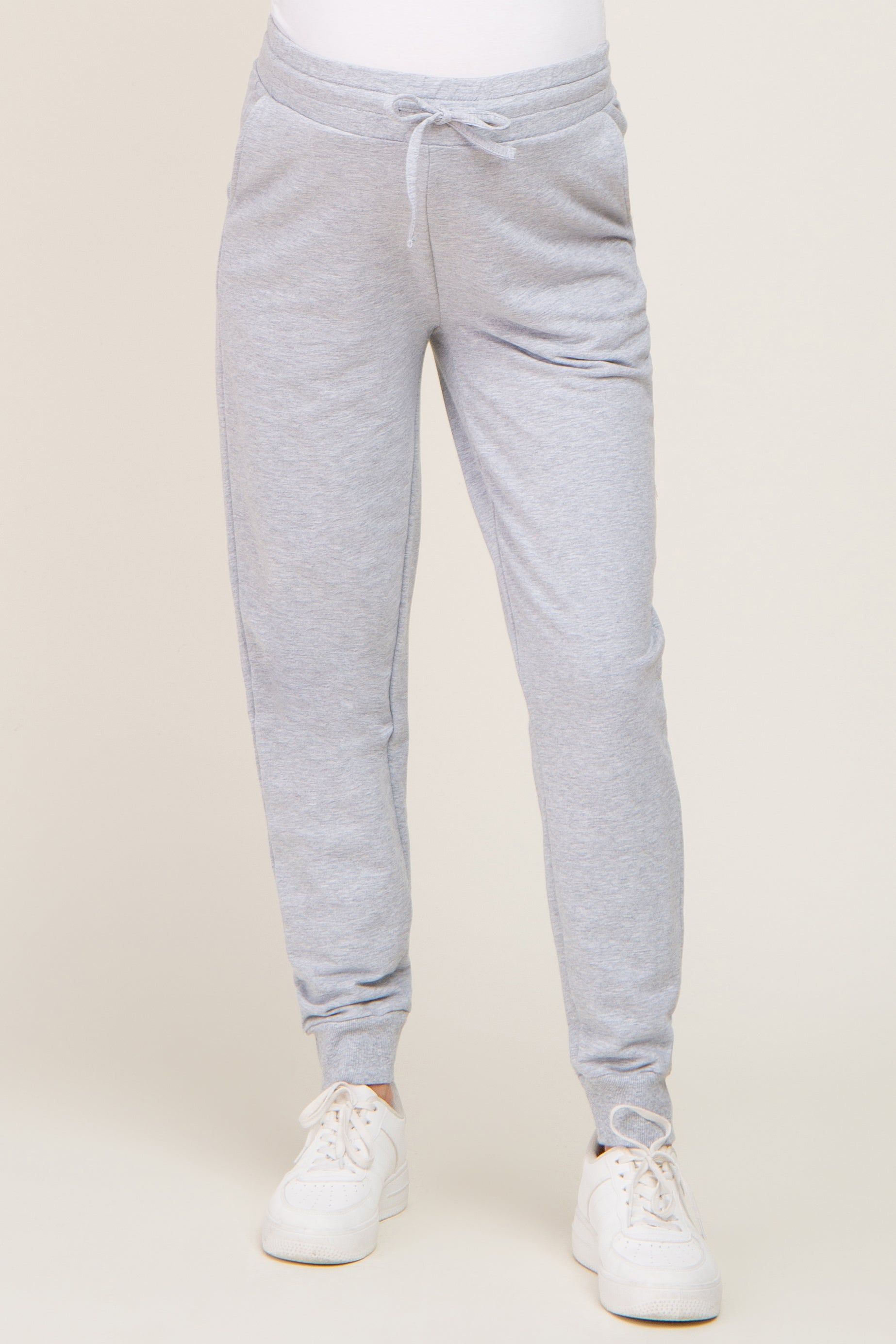 Heather Grey Basic Drawstring Maternity Sweatpants sold by Pinkblush product image thumbnail 2