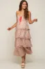 Red Floral Sleeveless Tiered Maternity Maxi Dress sold by Pinkblush